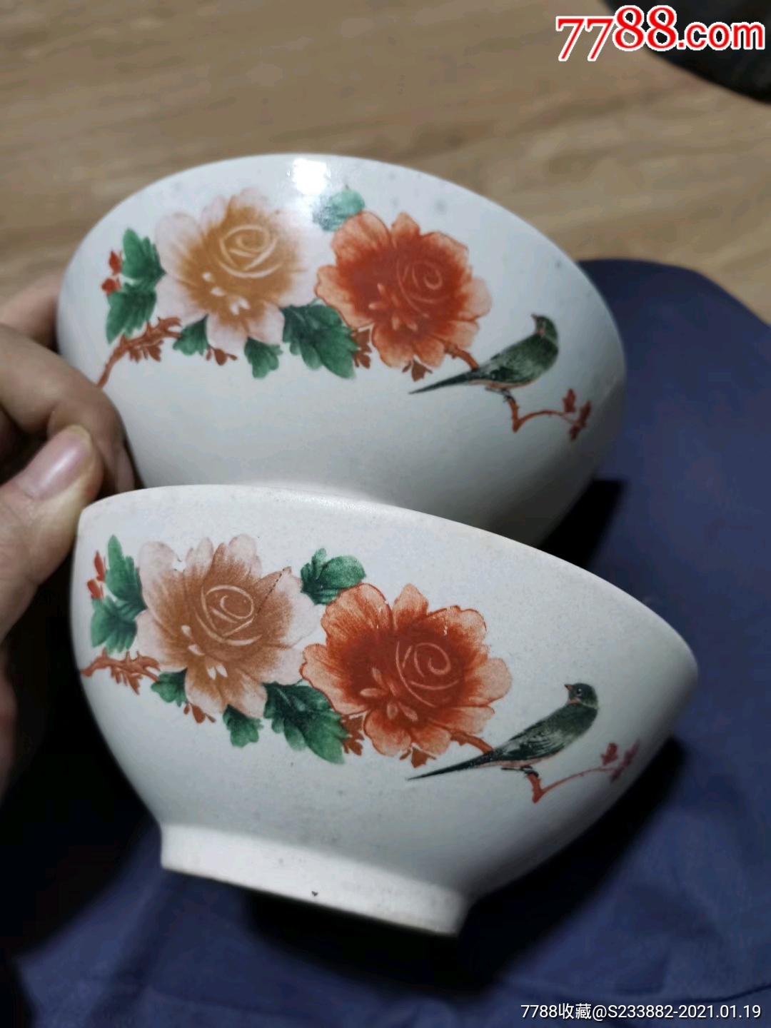 60年代前后花鸟碗一对