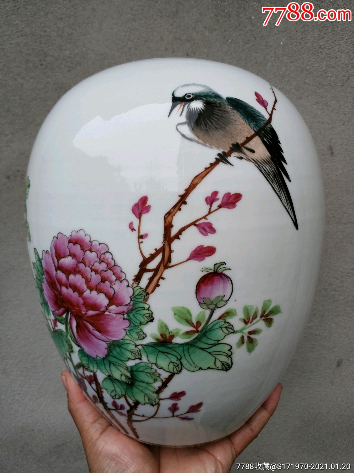 粉彩手绘花鸟坛子_彩绘瓷/彩瓷_第1张_7788钱币网