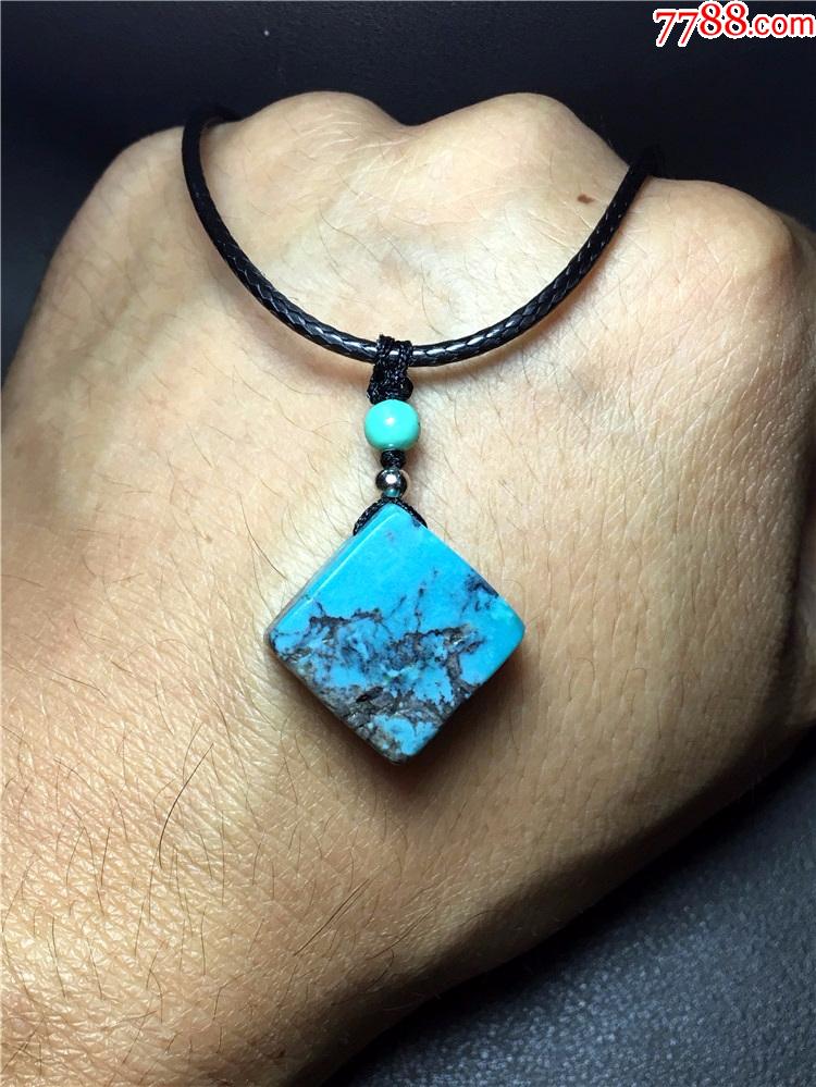 有瓷度湖北艳蓝绿松石原矿方形吊坠4.9g项链,手串珠宝原石首饰