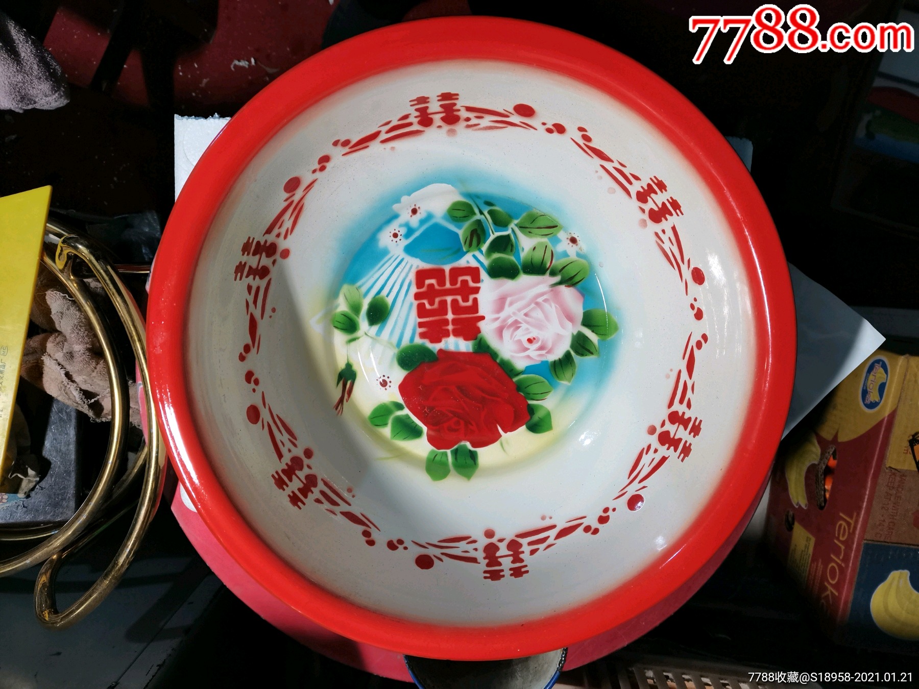 喜字搪瓷盆_搪瓷_沈阳杂货铺【7788老算盘收藏】