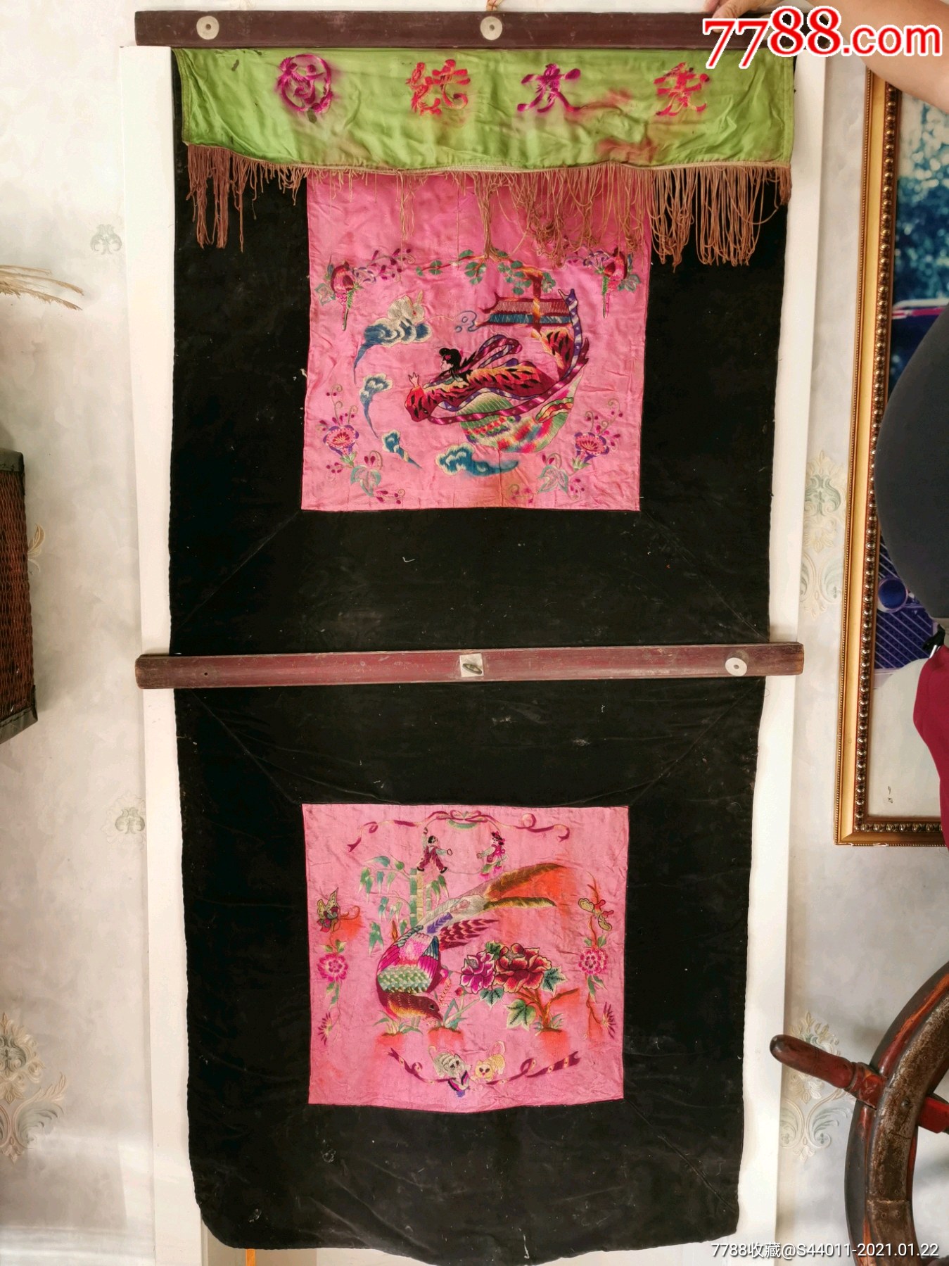 民国老绣门帘门帘绣画老民俗