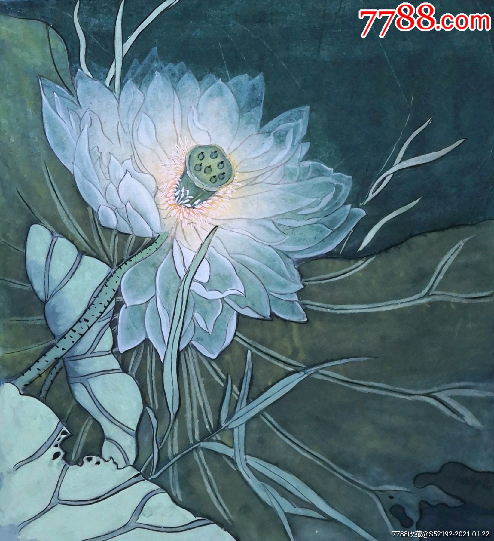 工笔荷花-花鸟国画原作-7788烟酒茶牌