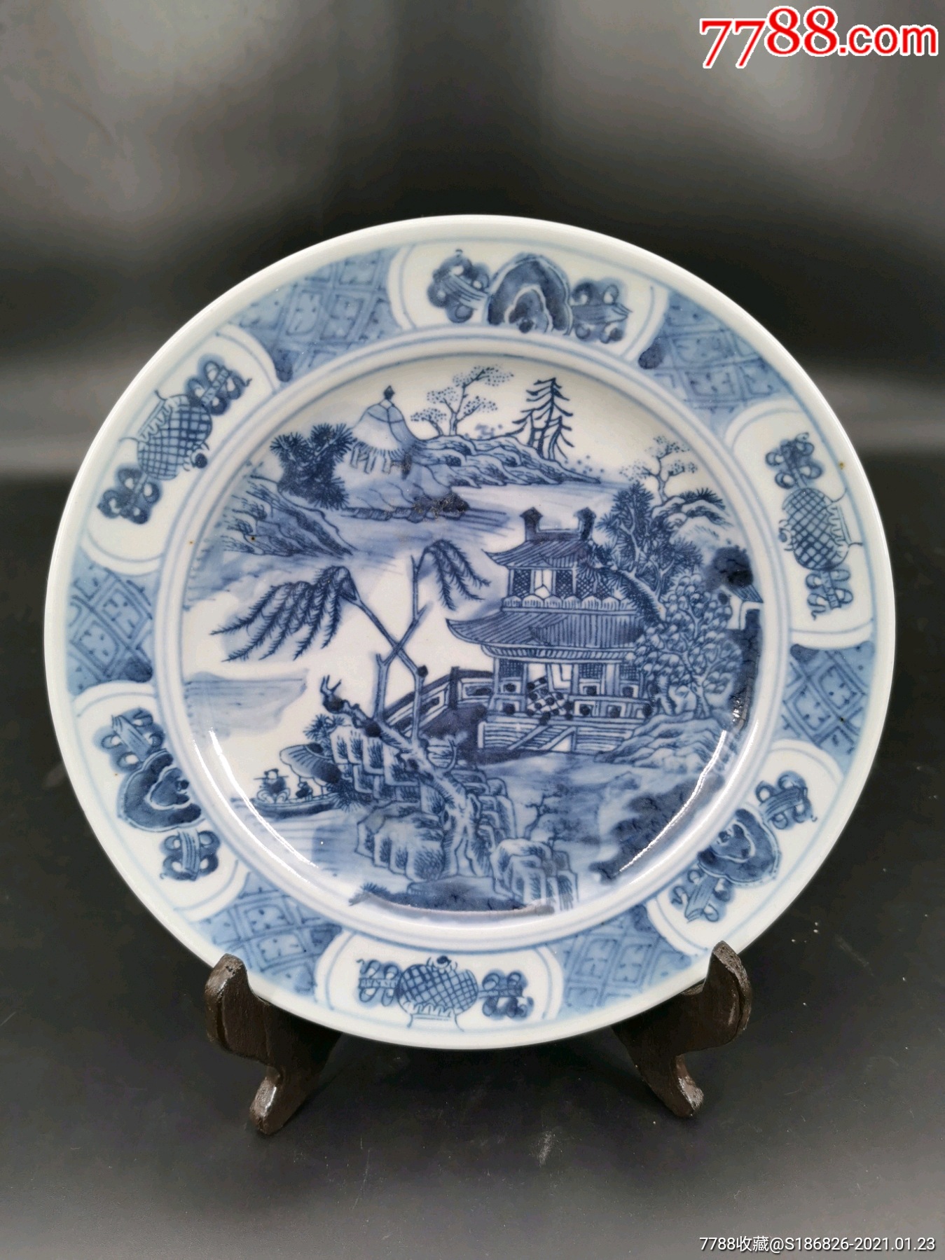 全品清晚期青花盘子._青花瓷_第1张_7788瓷器
