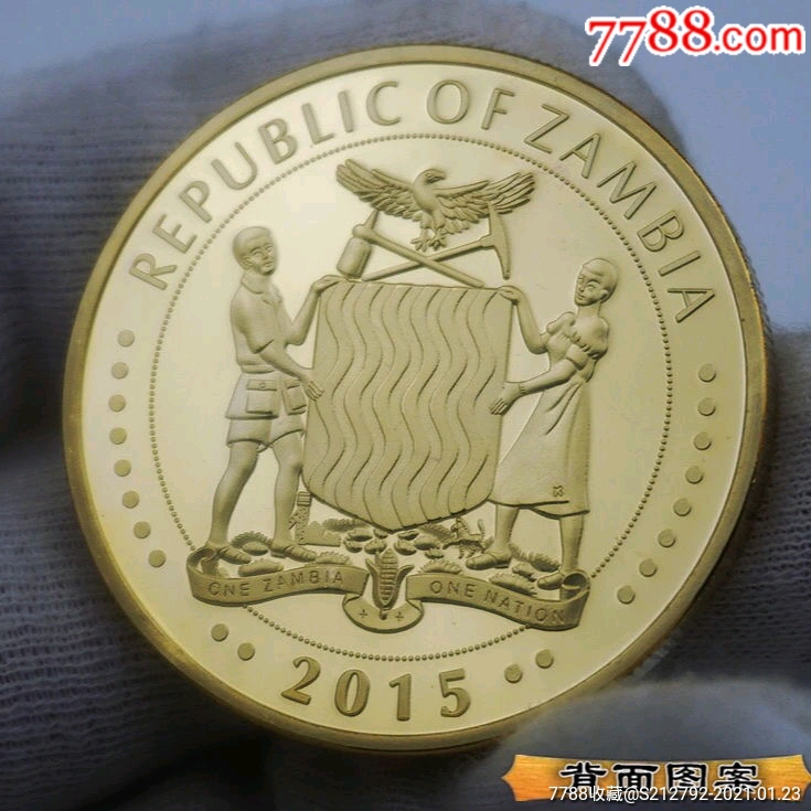 赞比亚纪念币镶钻狮子金币野生动物非洲狮子外国纪念币外币硬币-外国