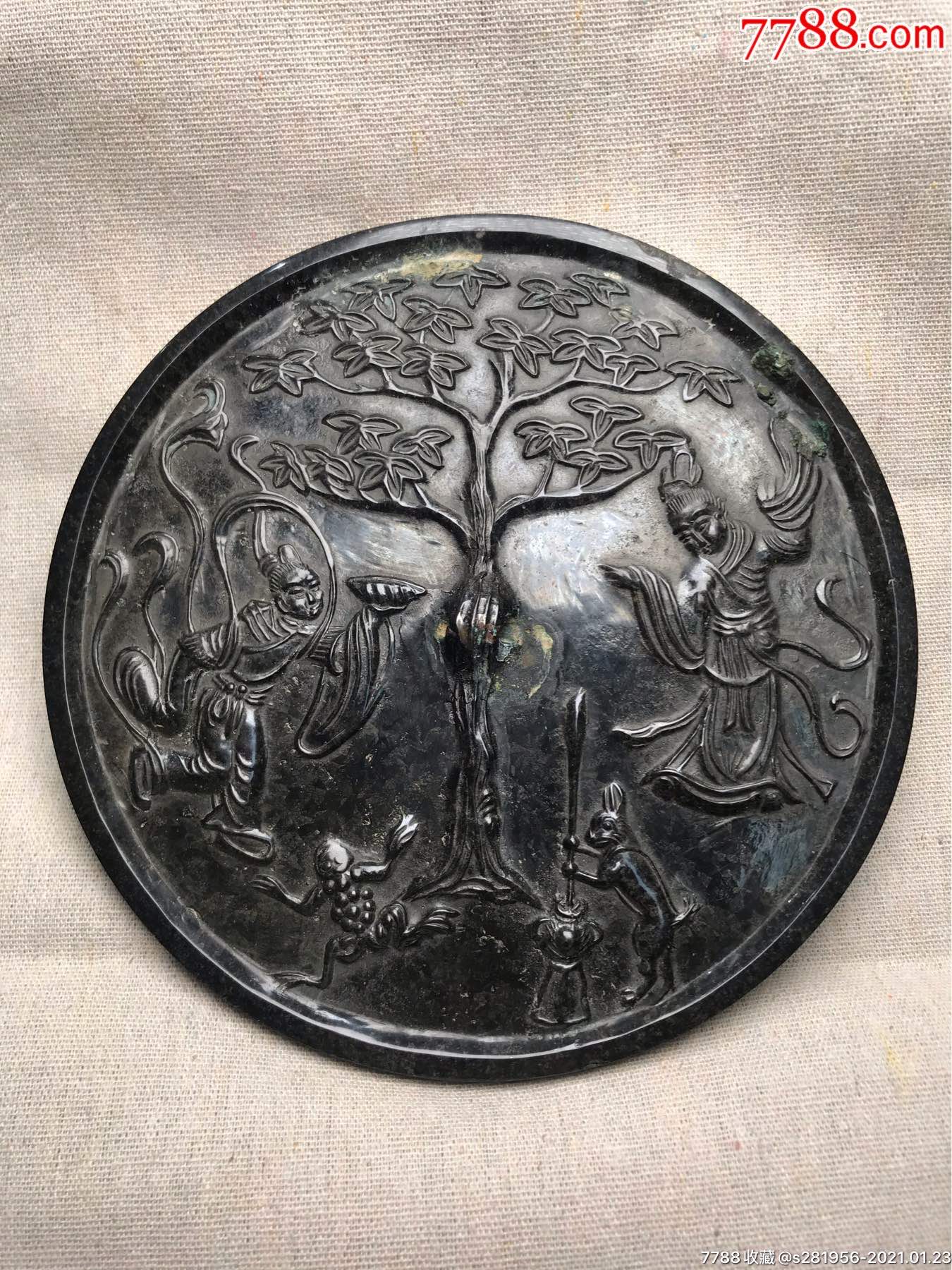 嫦娥奔月人物青铜镜_铜镜_图片价格_收藏价值_7788钢笔收藏