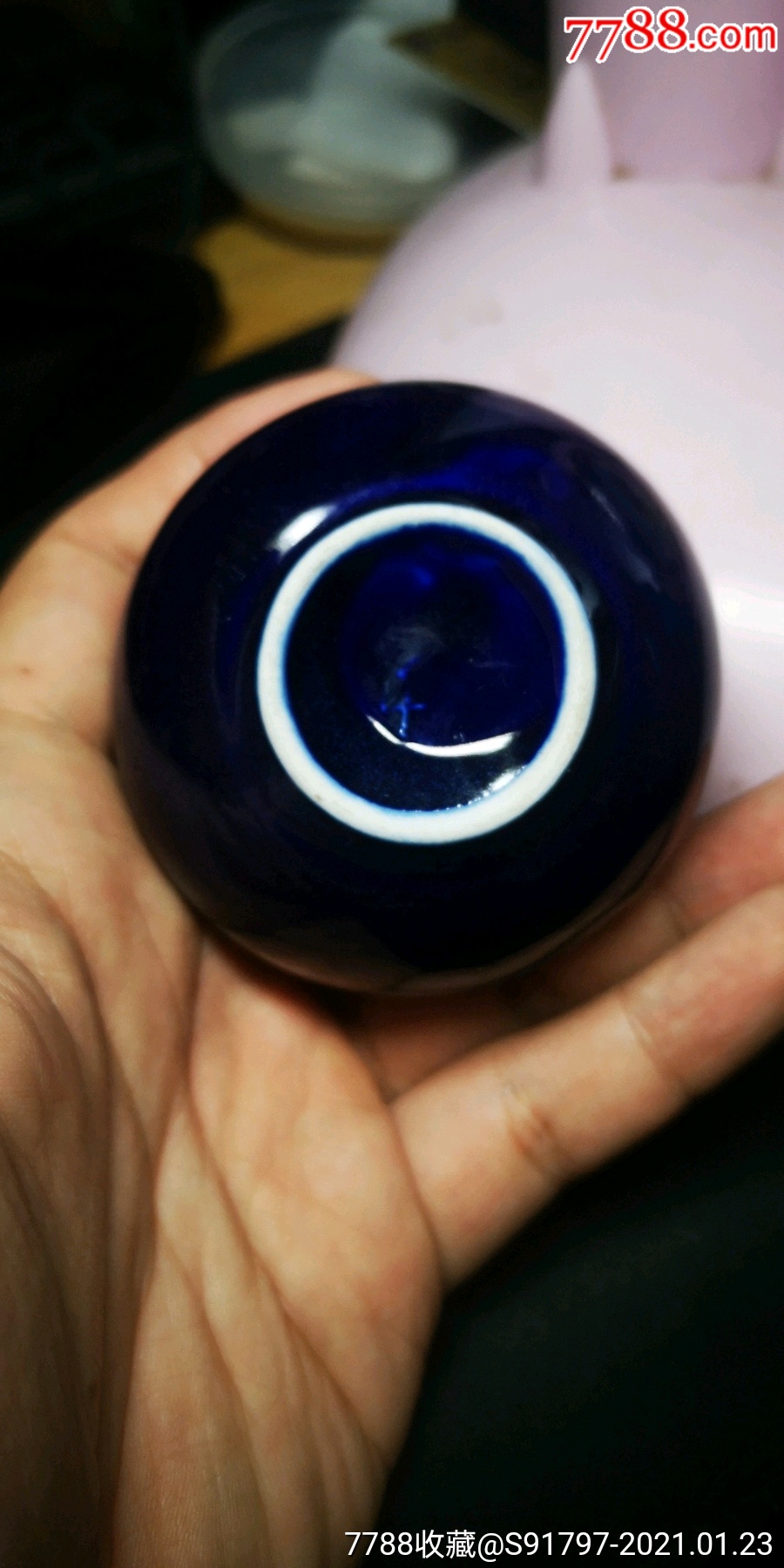 80年代霁蓝釉主人茶杯-蓝釉瓷-7788陶瓷