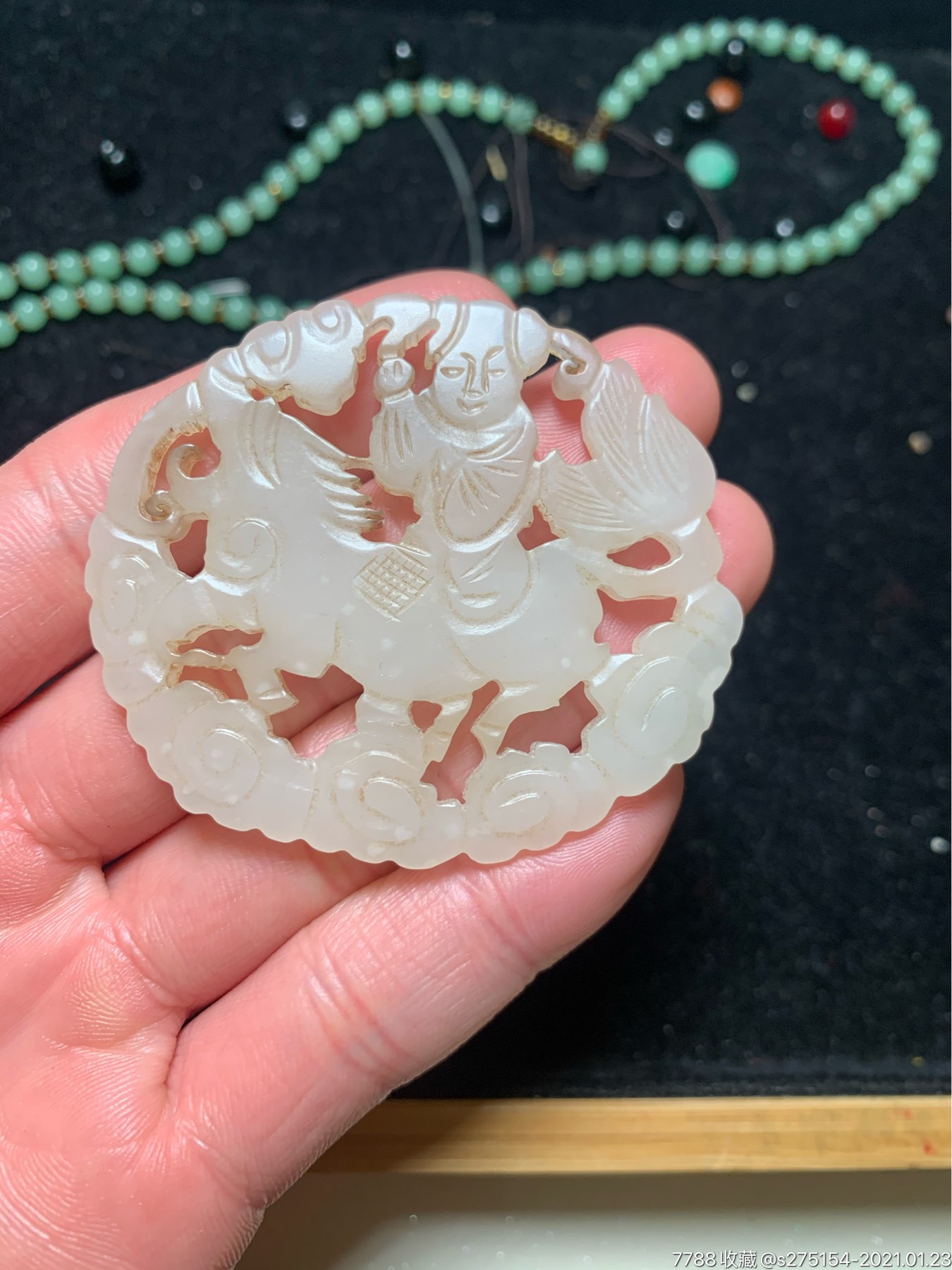 精品和田玉旧藏麒麟送子牌-和田玉-7788收藏