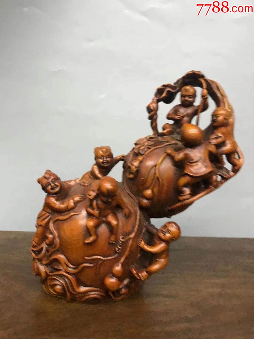 黄杨木雕刻多子多福葫芦娃摆件_木雕摆件_第1张_7788瓷器