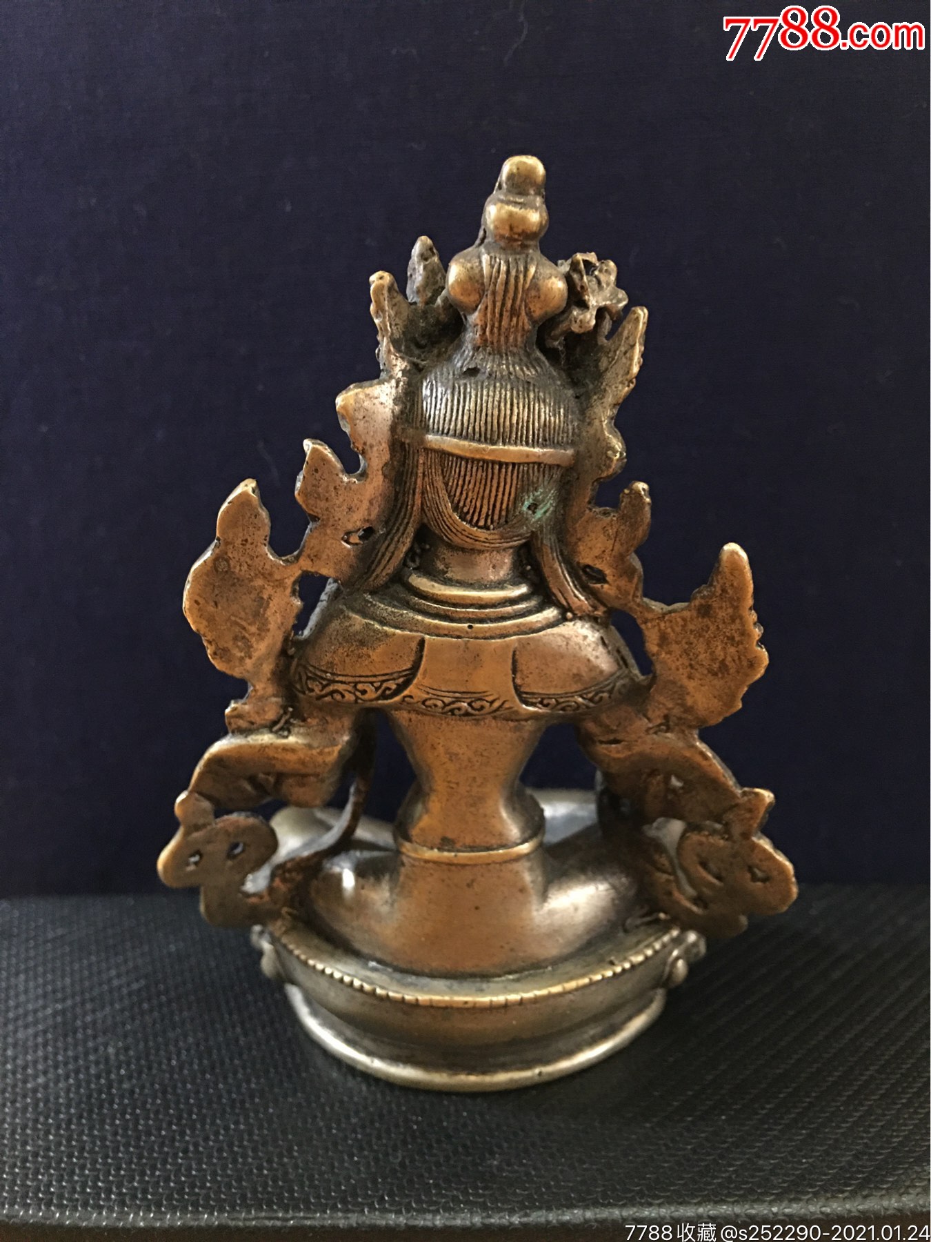 清代绿度母莲花座菩萨-铜像/铜佛像-7788闹钟收藏
