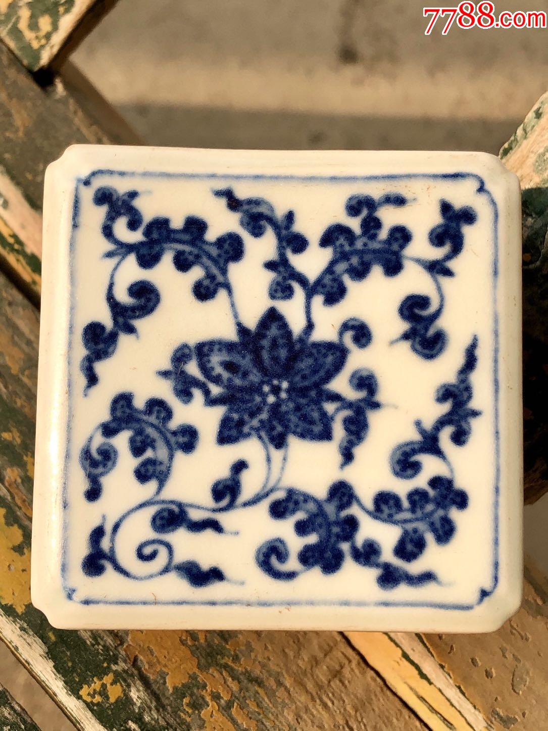 大清乾隆年制青花缠枝西番莲纹镇纸-青花瓷-7788陶瓷