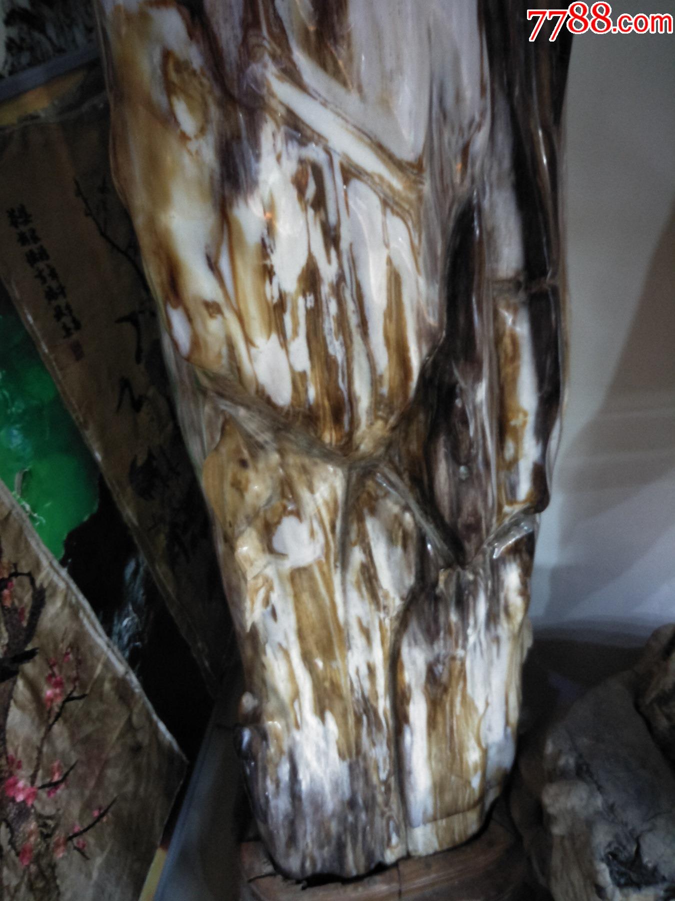 硅化木摆件两个玉化程度非常好