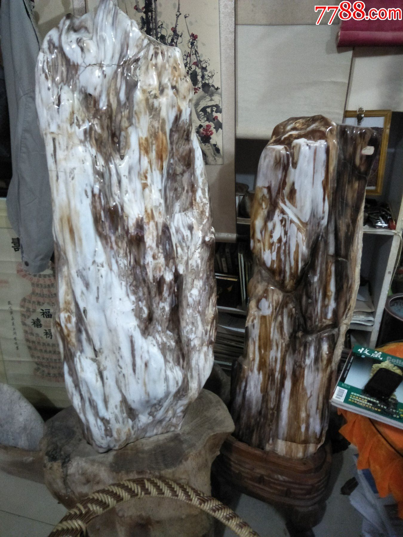 硅化木摆件两个玉化程度非常好