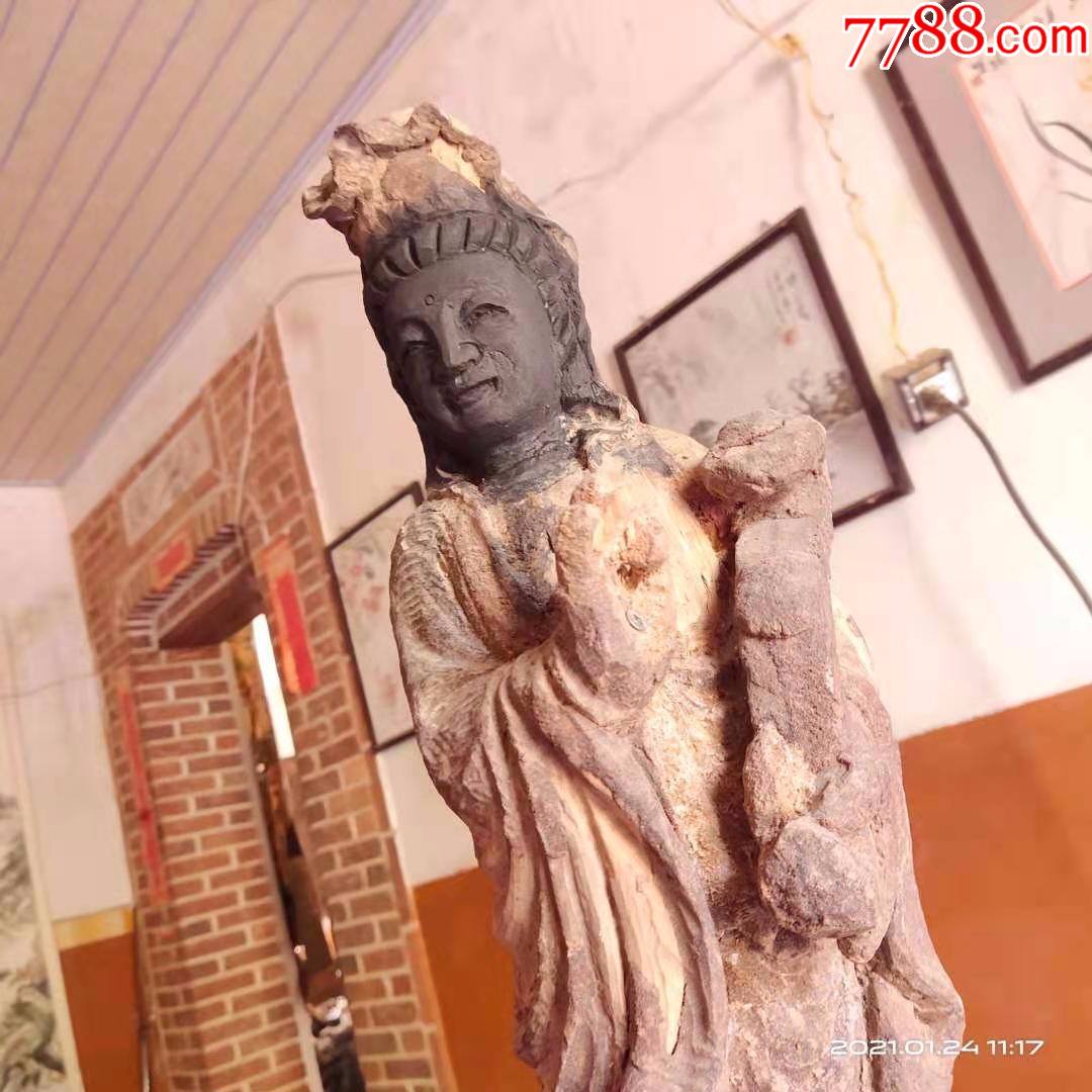 17斤重,高度83厘米,香樟木雕刻人物黑脸观音菩萨,是旧货,包邮-木佛像