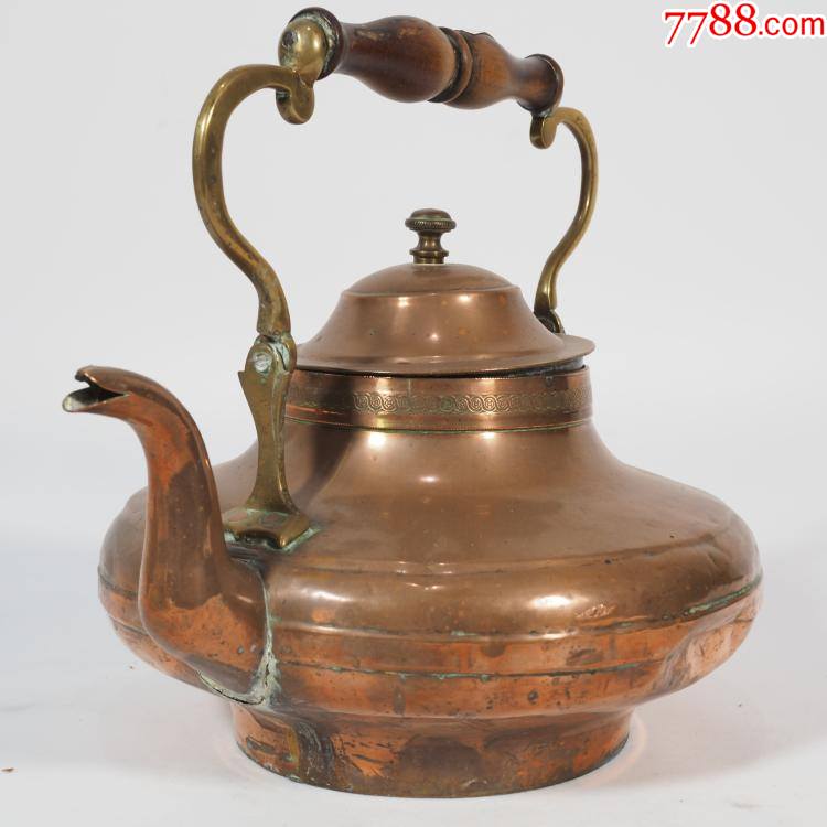 19世纪西洋古董铜器紫铜壶手工烧水壶茶壶茶馆餐厅咖啡馆道具摆件