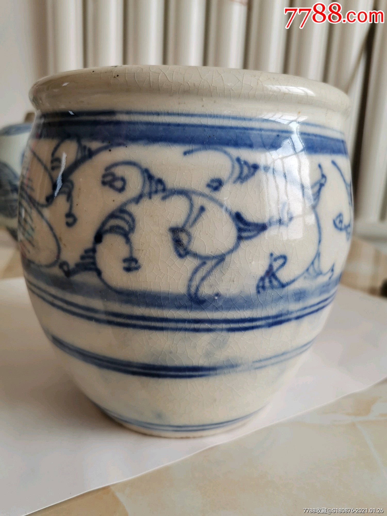 青花玻璃釉卷缸_青花瓷_图片鉴别_收藏价格_7788寿山石收藏