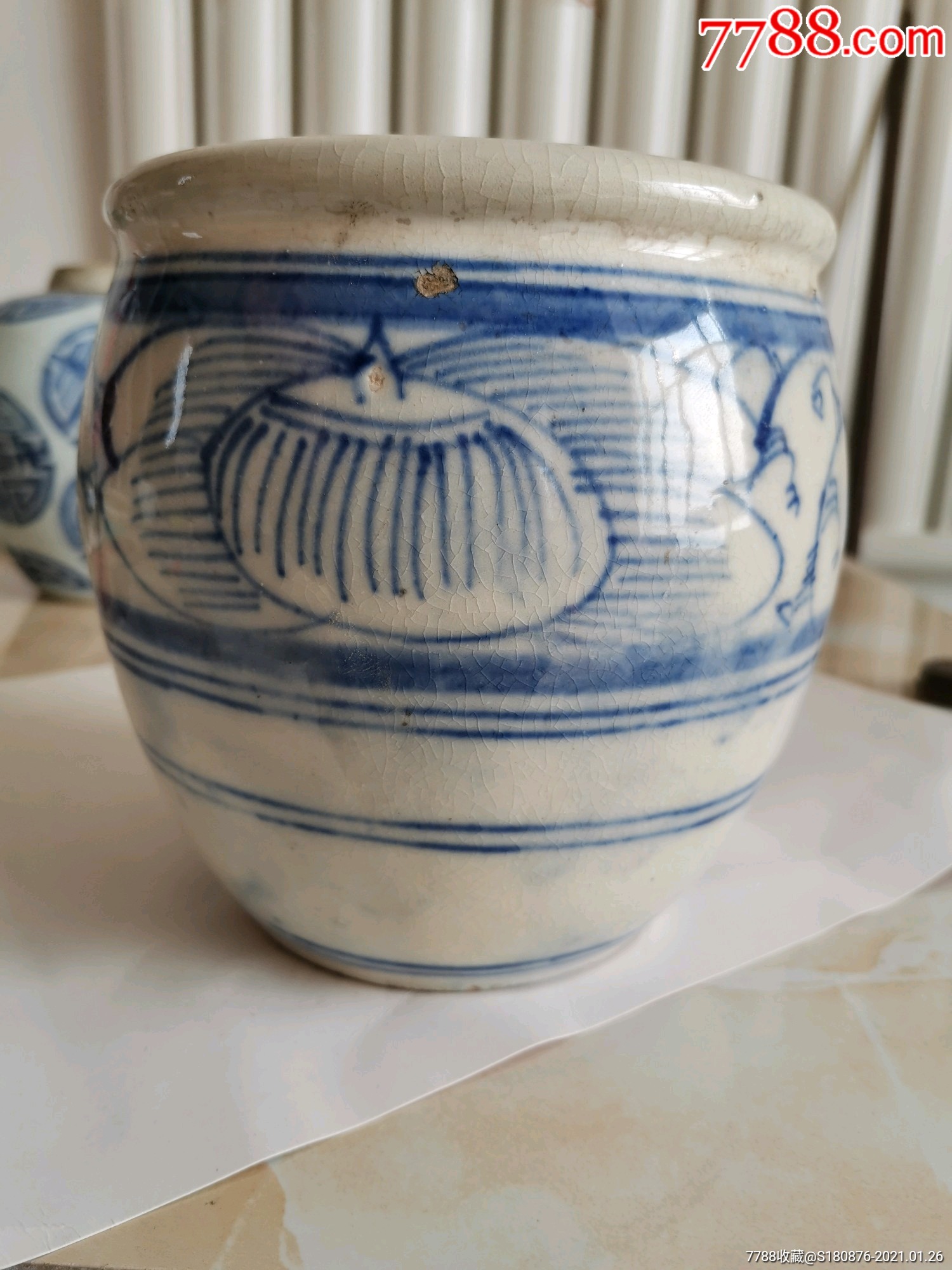 青花玻璃釉卷缸_青花瓷_图片鉴别_收藏价格_7788寿山石收藏