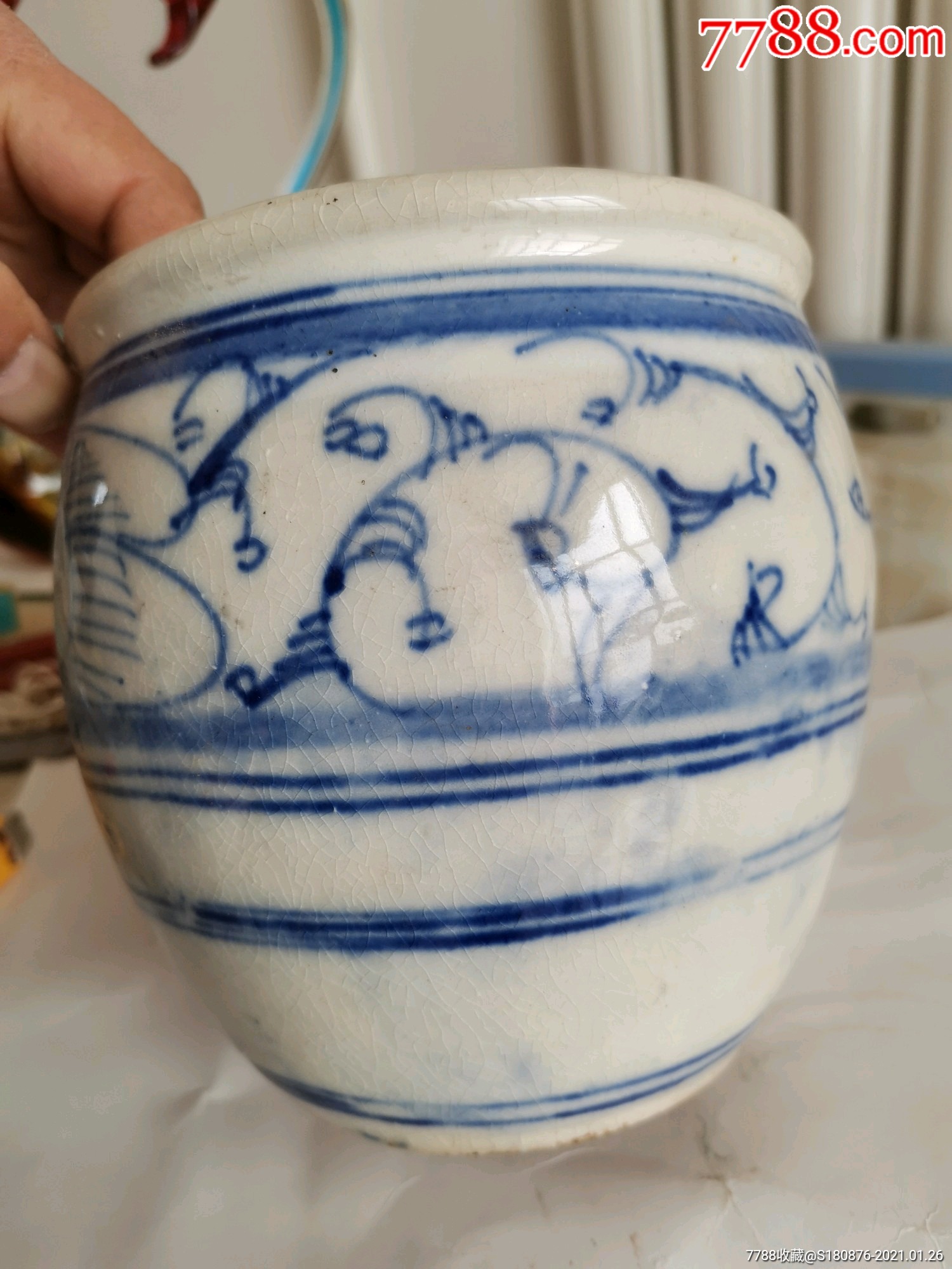 青花玻璃釉卷缸_青花瓷_图片鉴别_收藏价格_7788寿山石收藏