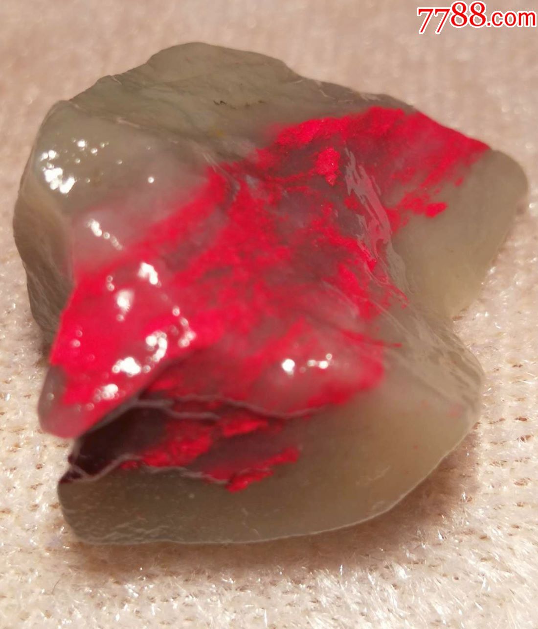 昌化鸡血石白冻标本石毛料7g血鲜红软地手工好刻
