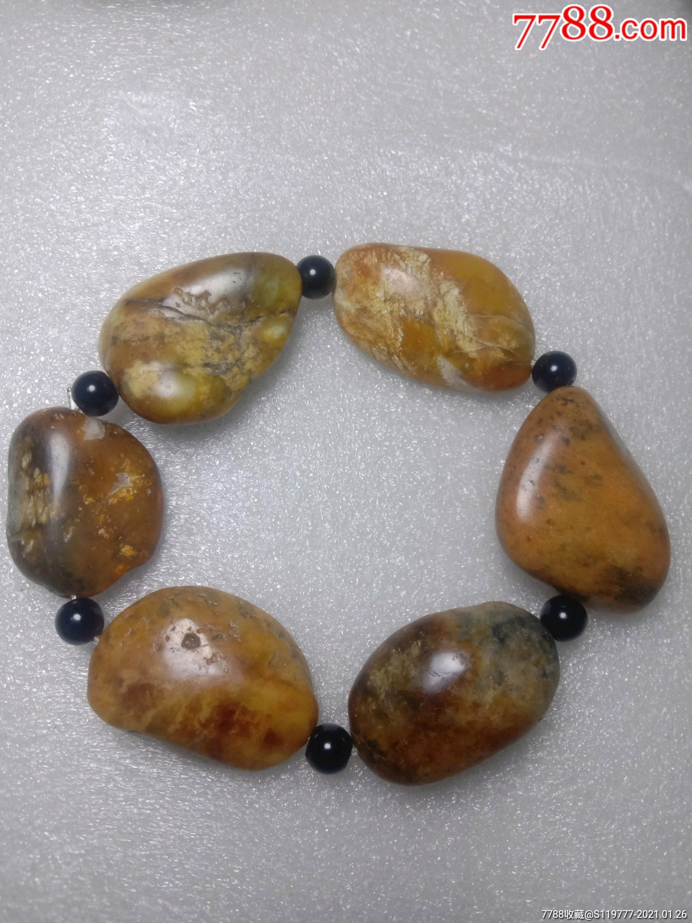 和田黄沁籽料大手串-和田玉-7788收藏