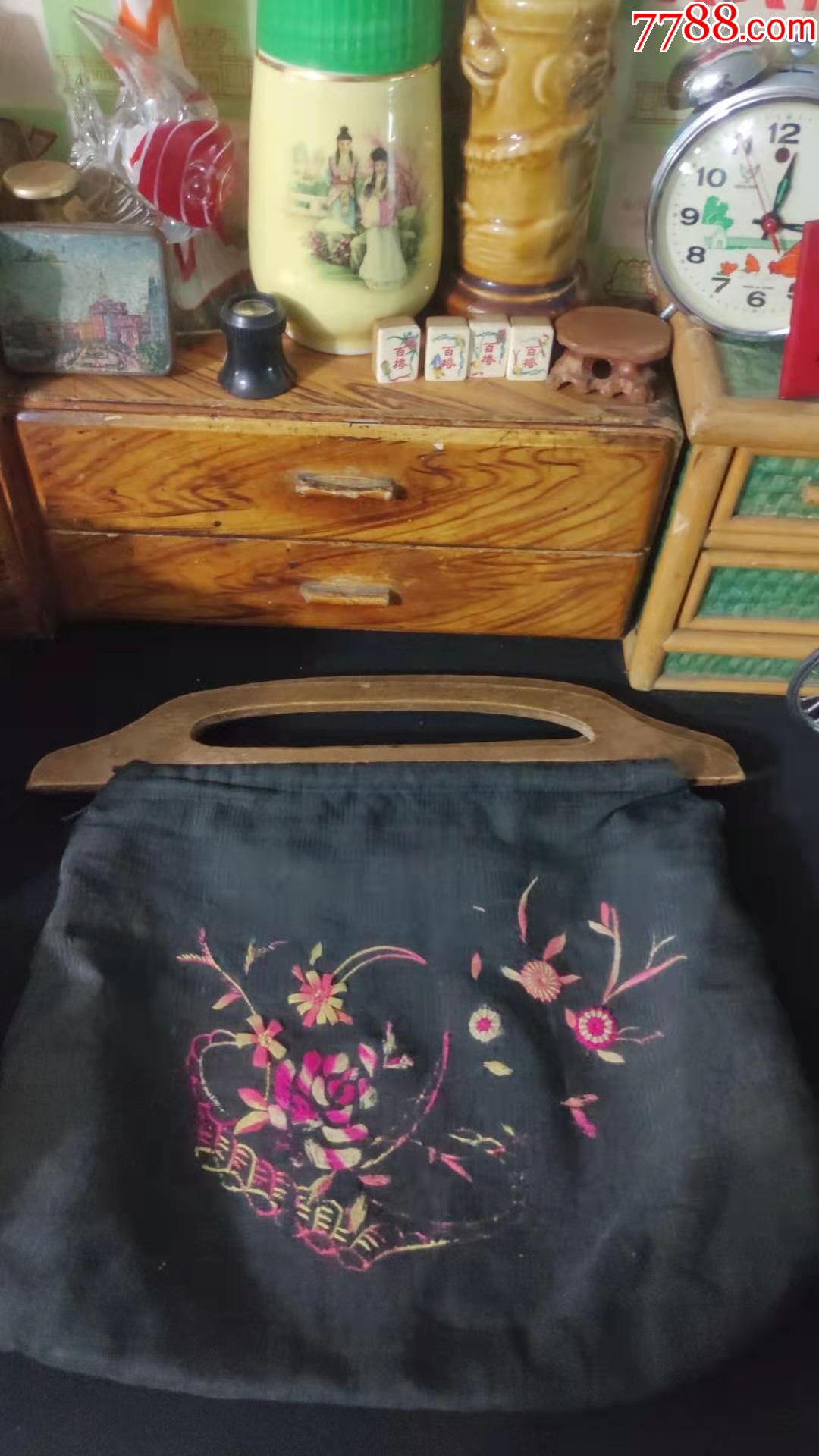 民国时期丝绸刺绣花卉布包布袋口袋民俗怀旧老物品.