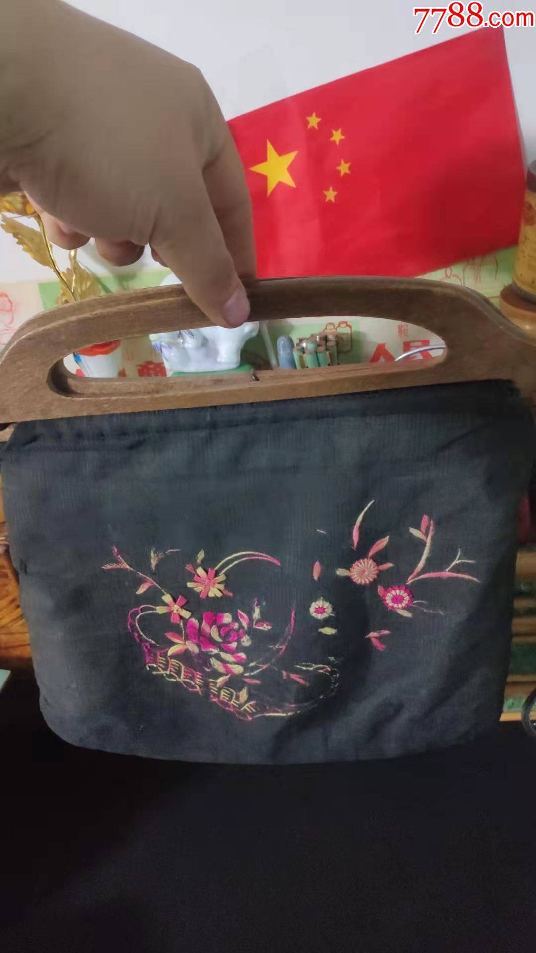 民国时期丝绸刺绣花卉布包布袋口袋民俗怀旧老物品.