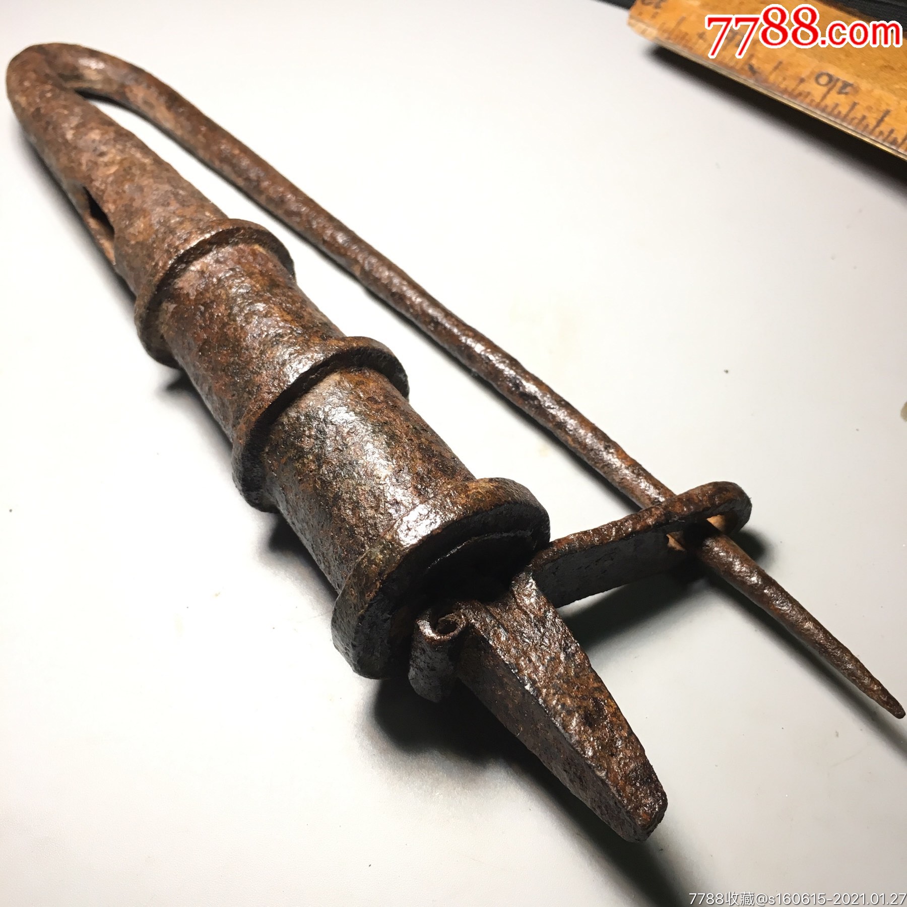 明代清代特大牛尾铁锁中式古锁纯手工老铁锁古董锁具民俗收藏