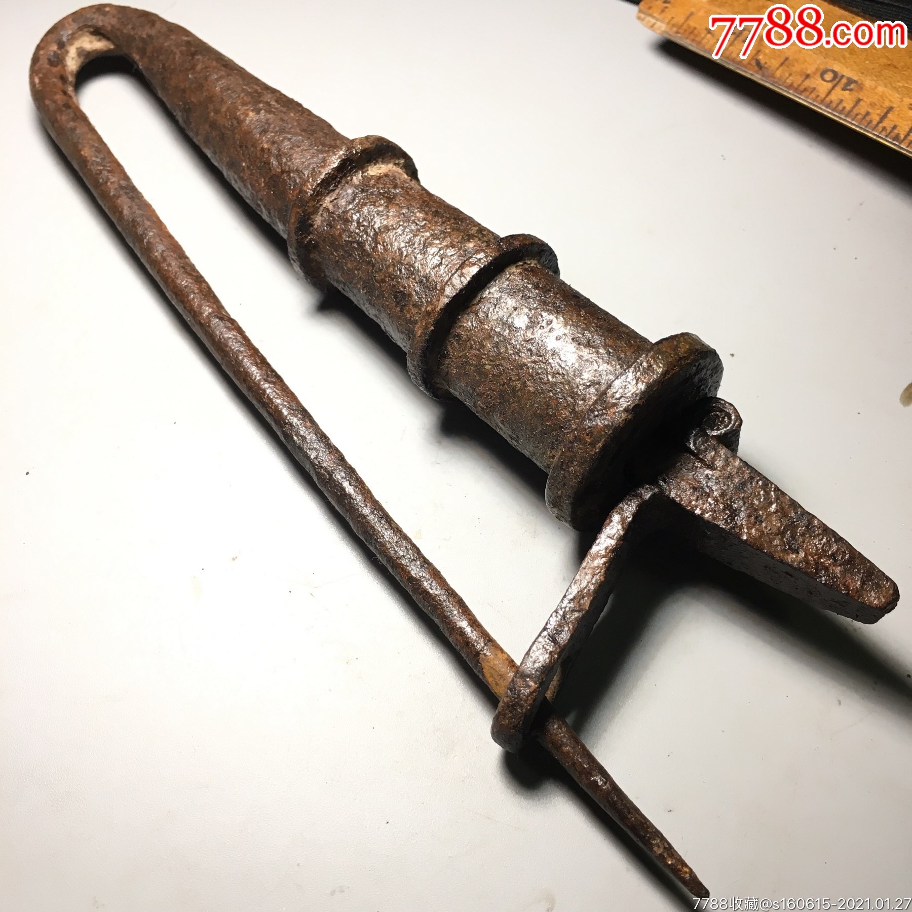 明代清代特大牛尾铁锁中式古锁纯手工老铁锁古董锁具民俗收藏