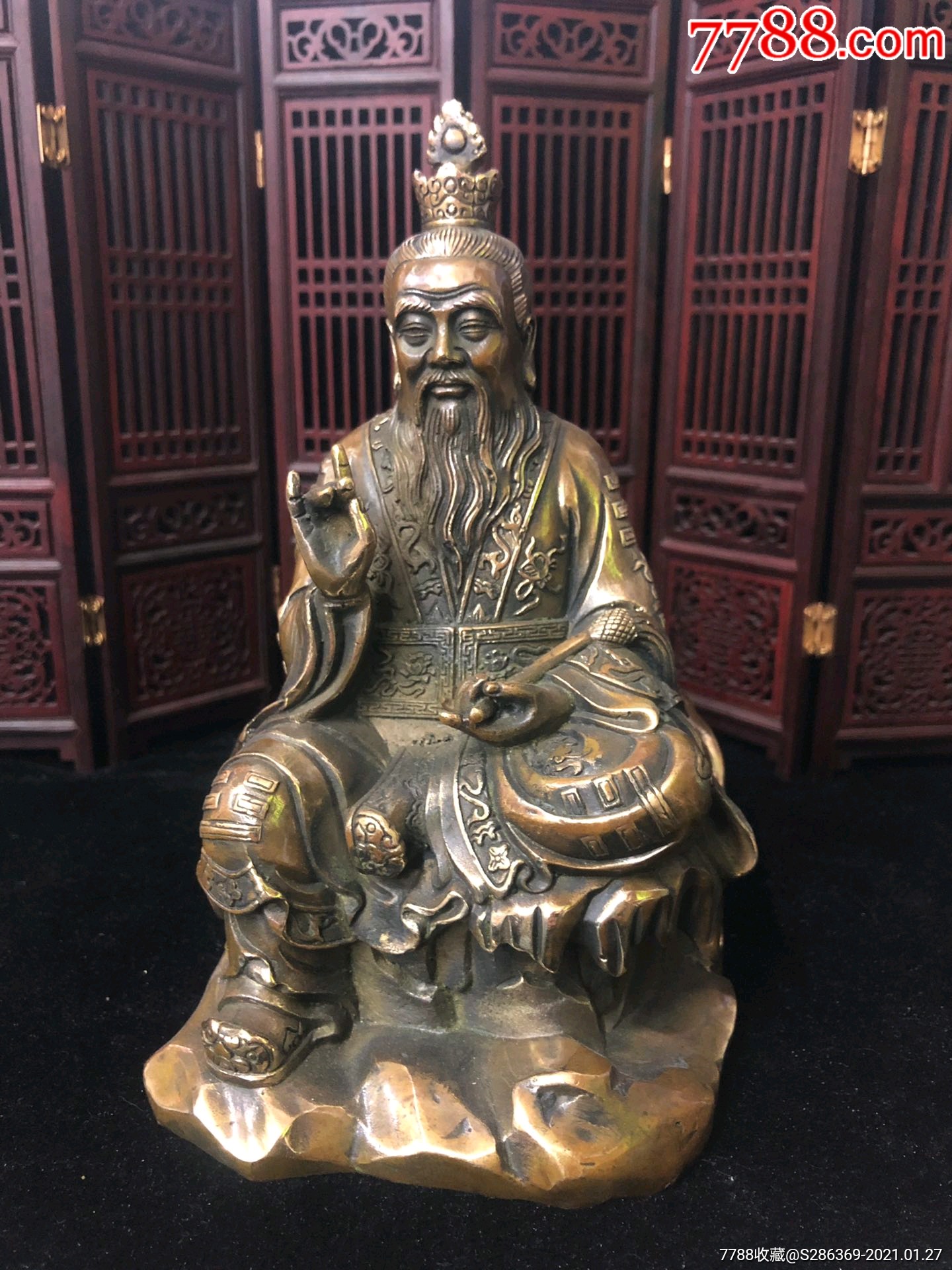 工艺品黄铜道教太上老君像,不议价-铜像/铜佛像-7788书签收藏