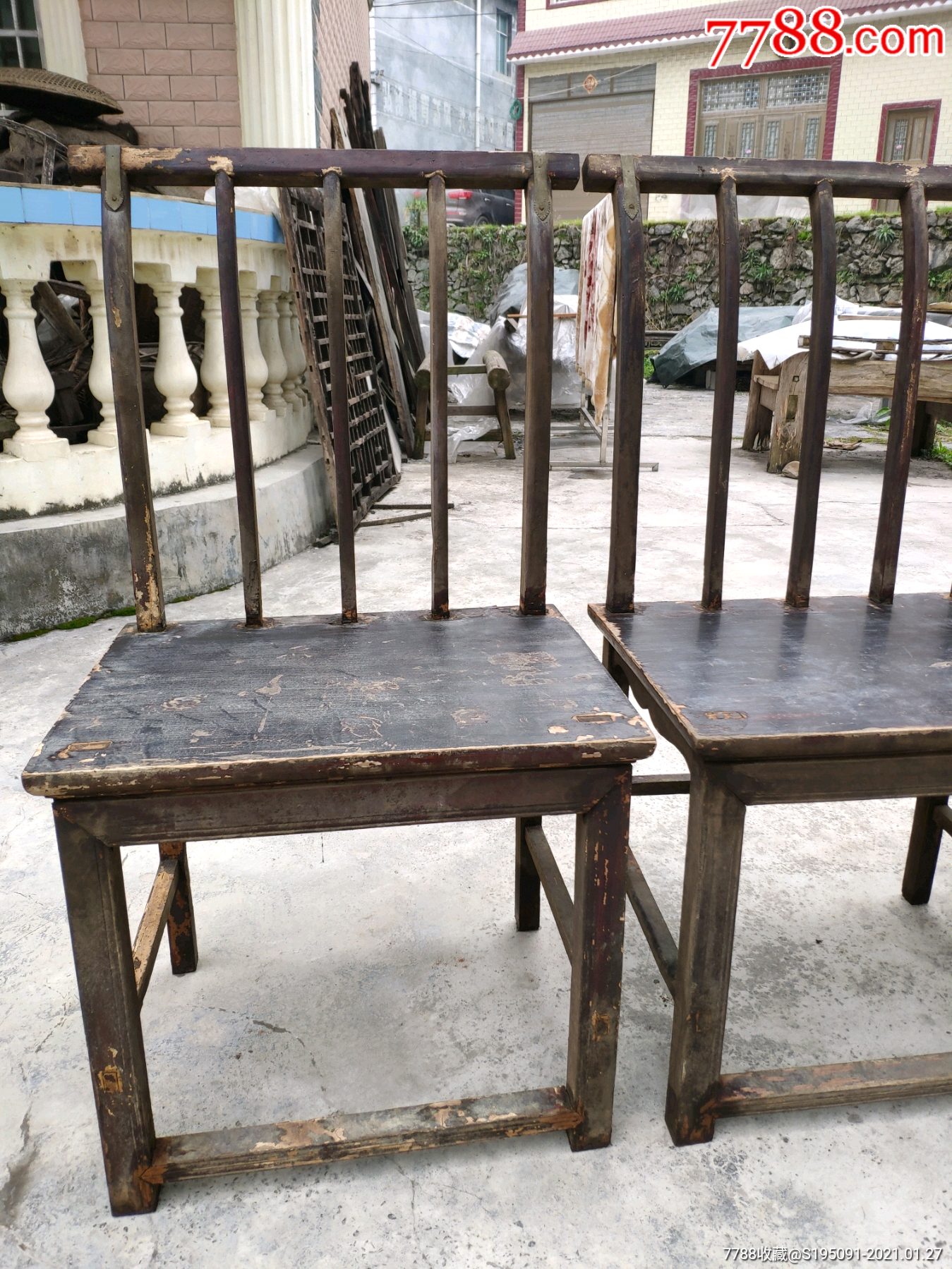 民国靠背椅古董椅子一套四把_木椅/凳_第4张_7788模型收藏