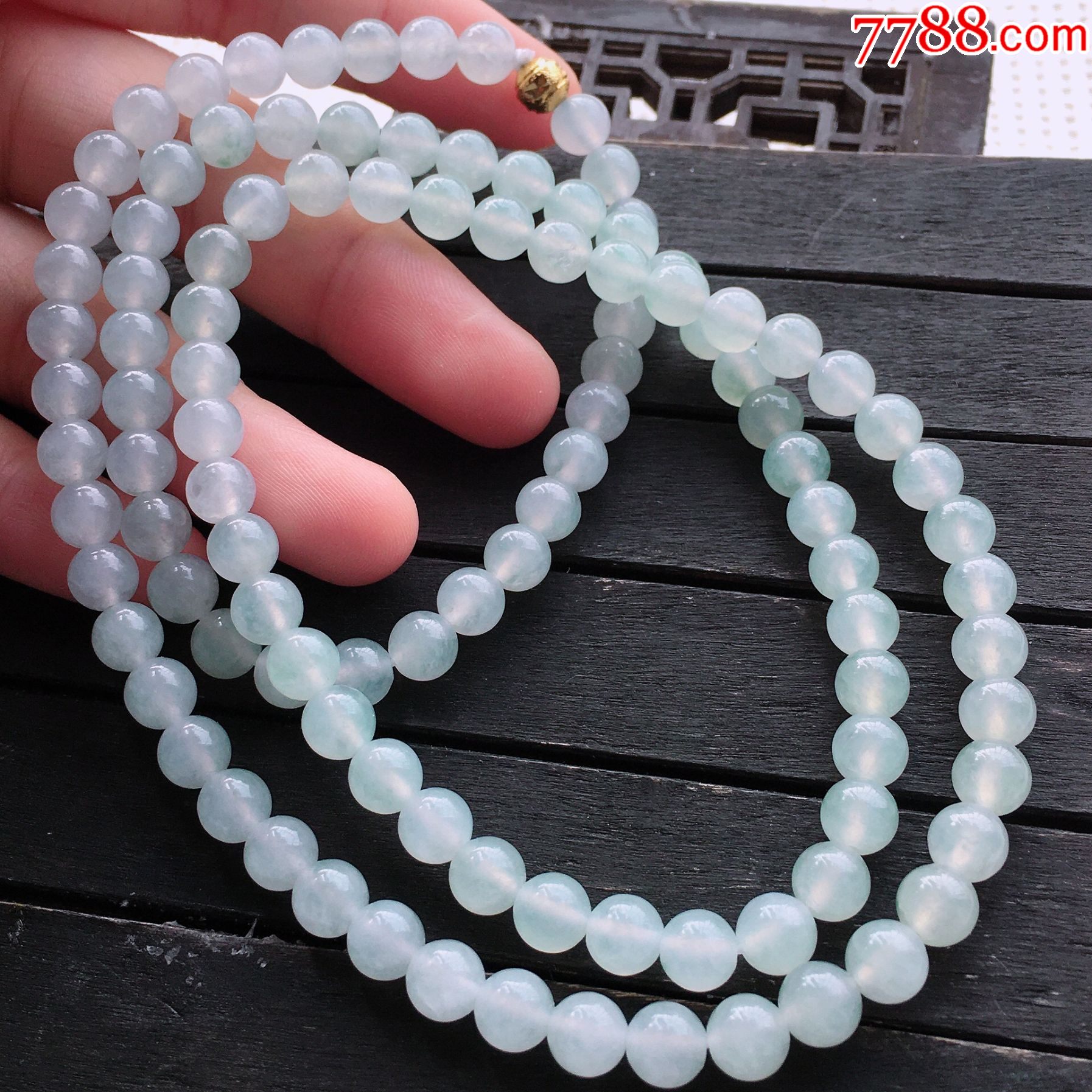 天然翡翠a货老坑冰种浅绿圆珠水润珠串气质项链精美珠链