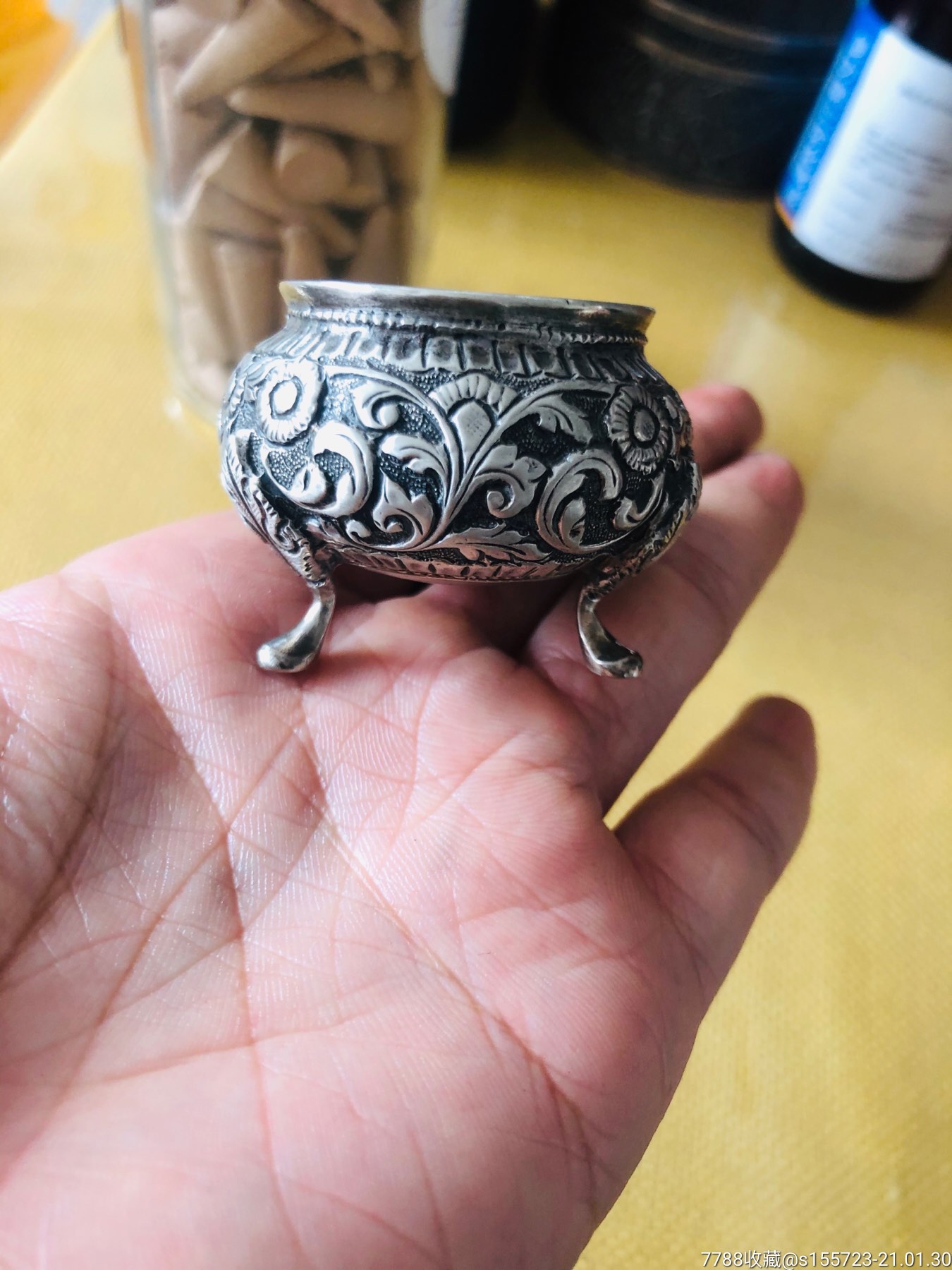 国外回流高浮雕迷你小银香炉