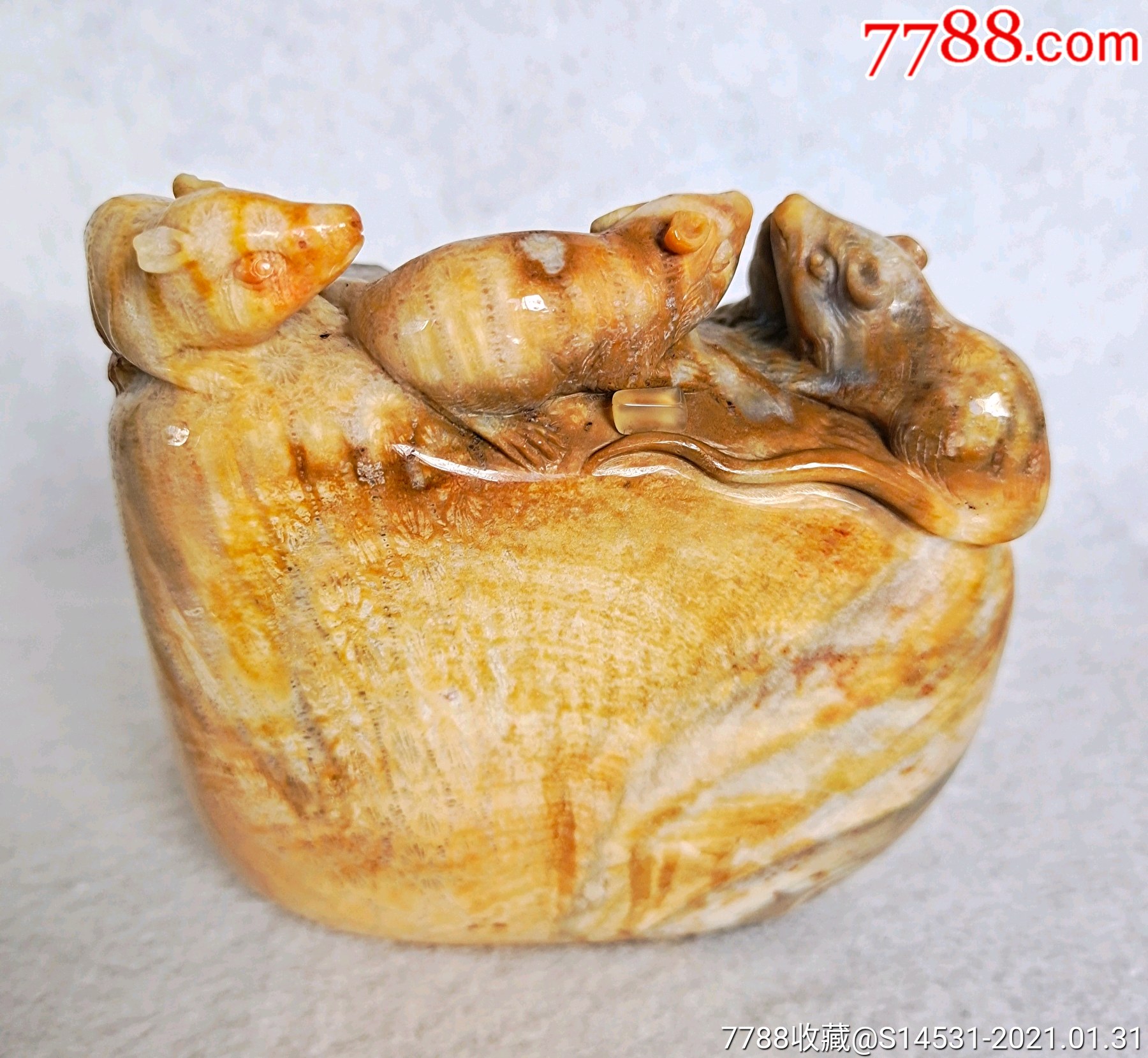 海南珊瑚玉五鼠运财摆件_其他玉石/玉器_第8张_7788玉器收藏