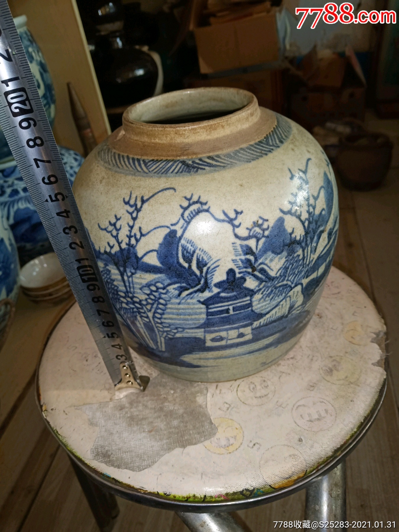 清三代山水罐子一个除了炸底没有大毛病