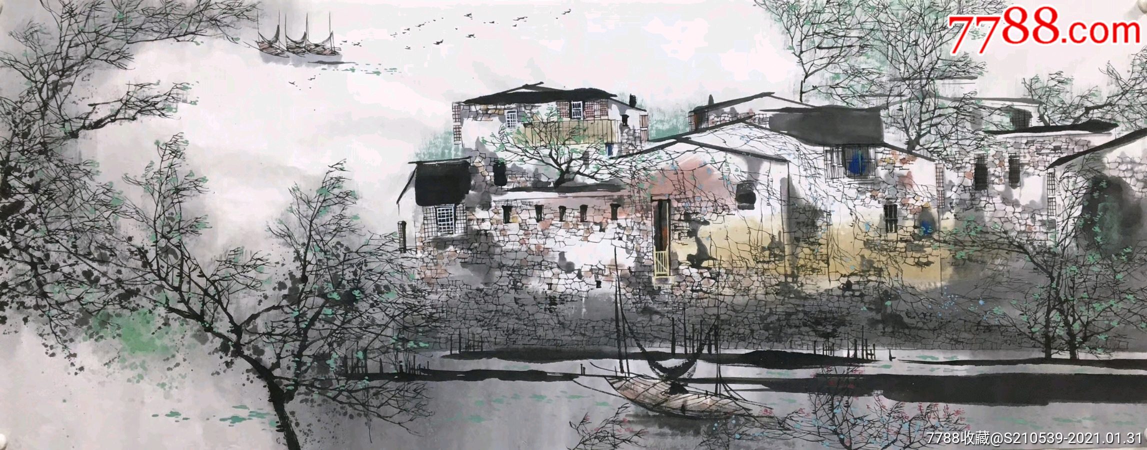 朱春鸿老师小六尺江南水乡180/68厘米_人物国画原作_作品欣赏_收藏