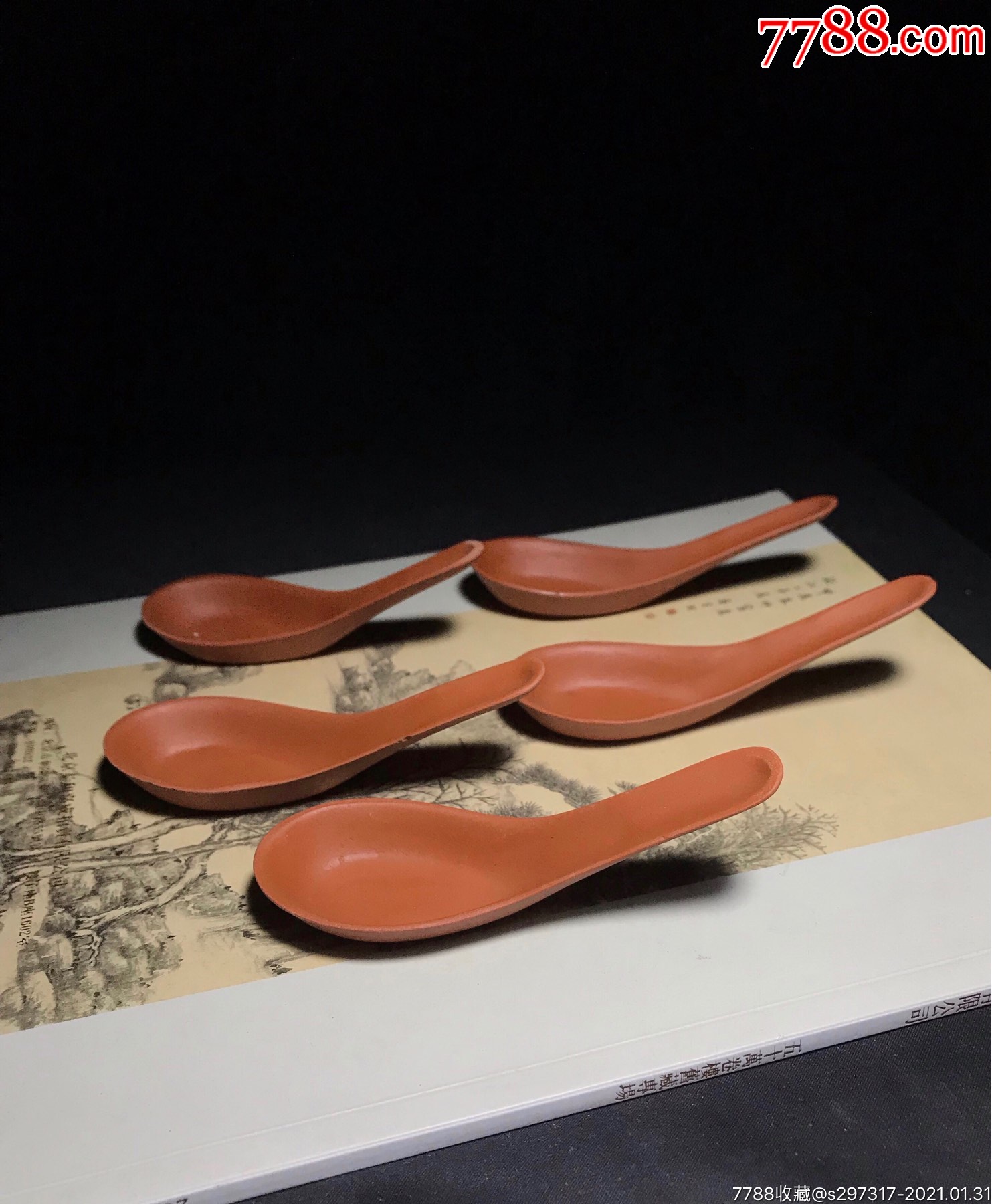 80年代,全手工,紫砂调羹5把,勺子7.80年代,全手工,紫砂调羹5把