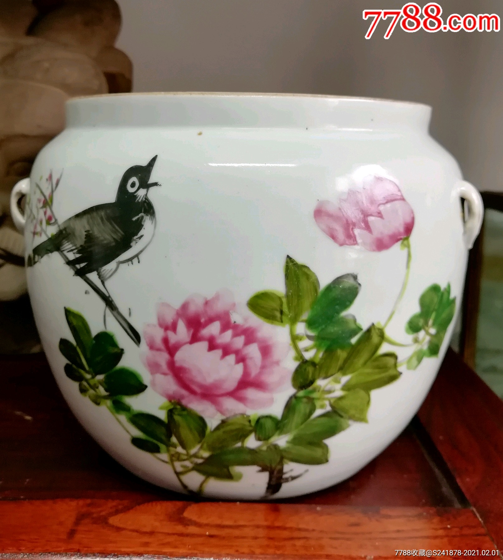 民国喜鹊芙蓉粉彩罐