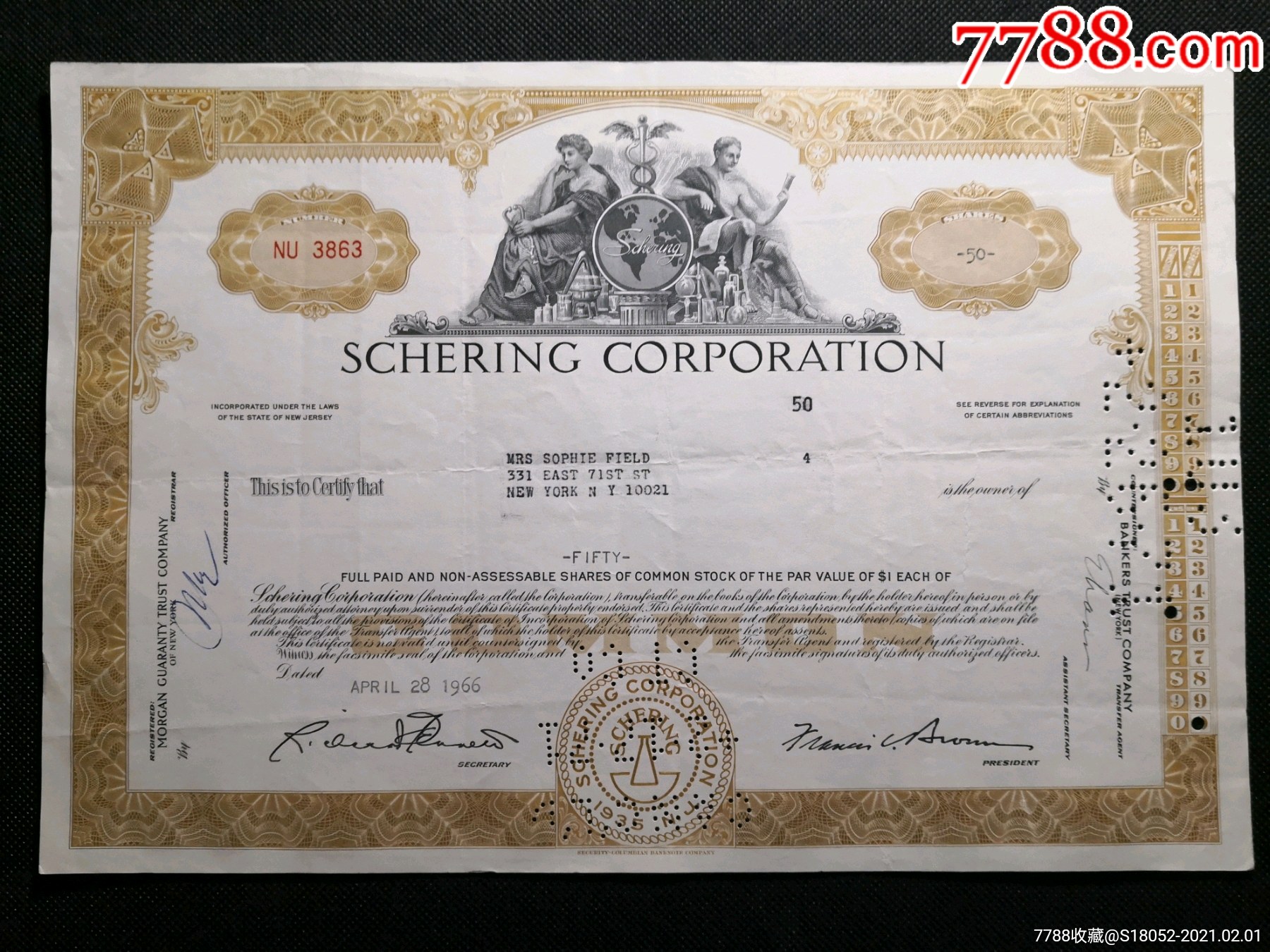 世界500强股票--……美国先灵葆雅制药公司股票(知名药物"开瑞坦")
