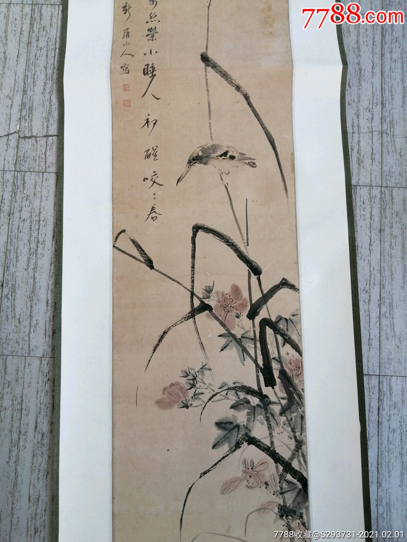 清代旧字画新罗山人款花鸟