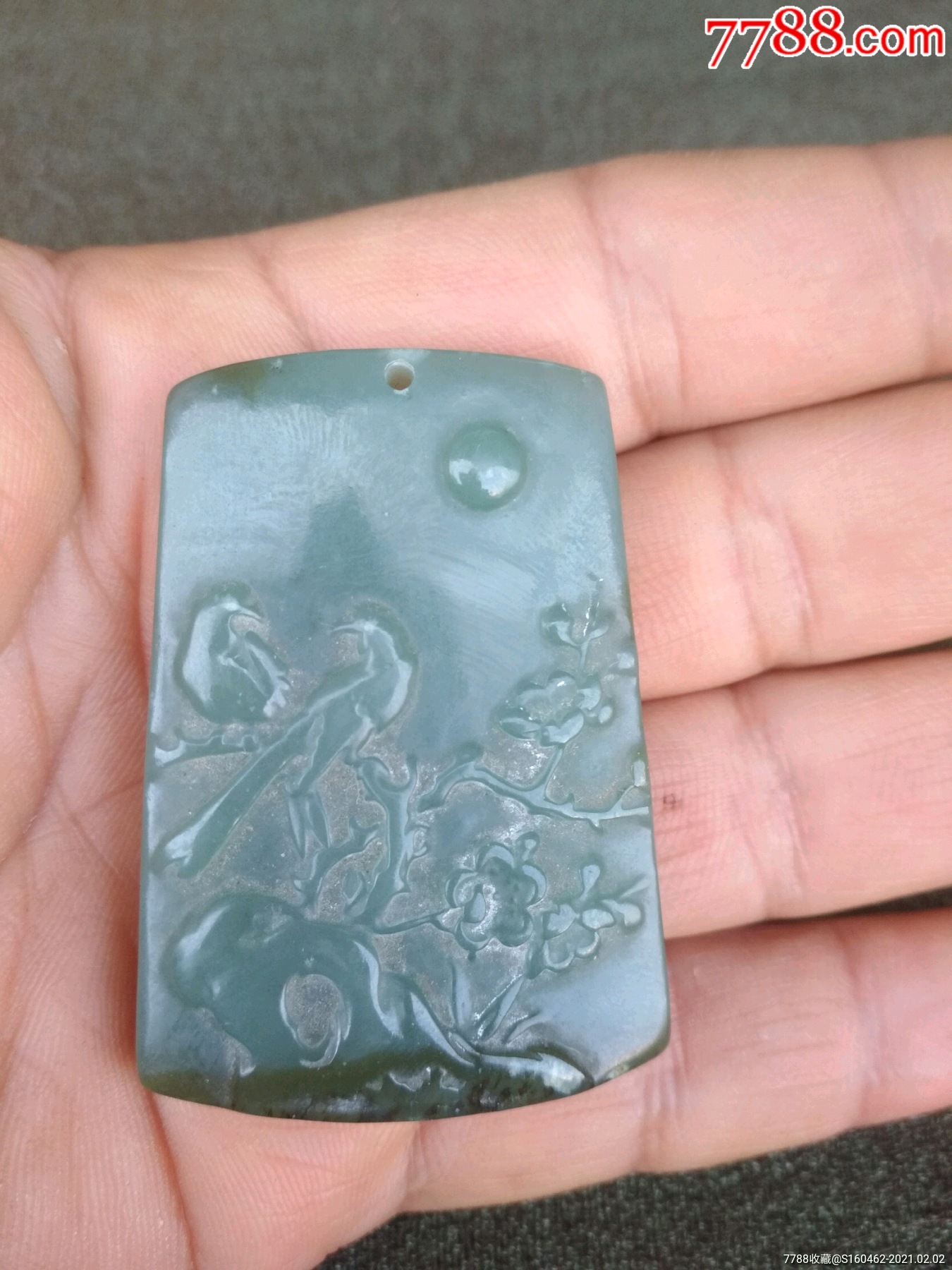 和田青玉花鸟牌