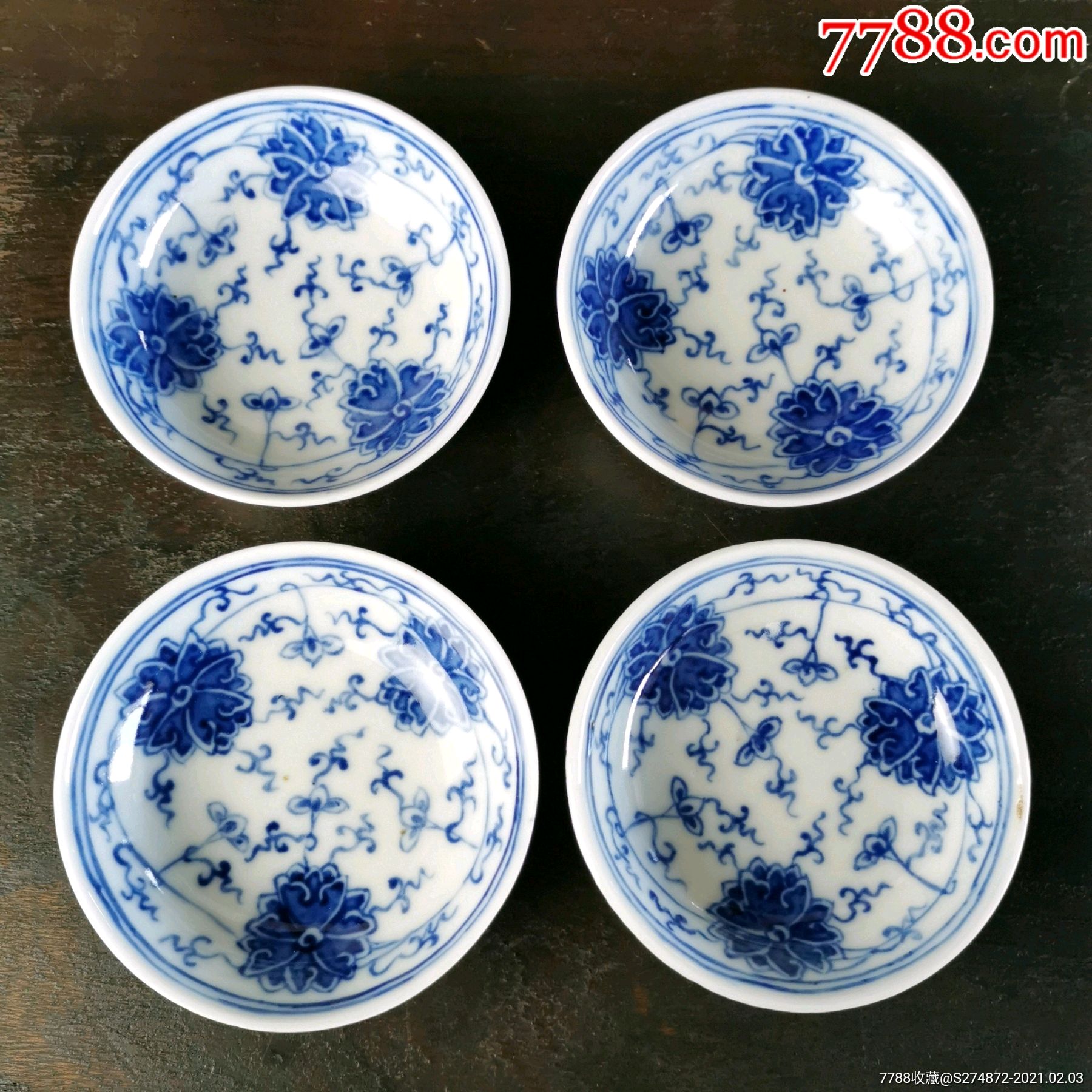 清光绪青花缠枝莲纹小碟子四个-青花瓷-7788青花瓷收藏