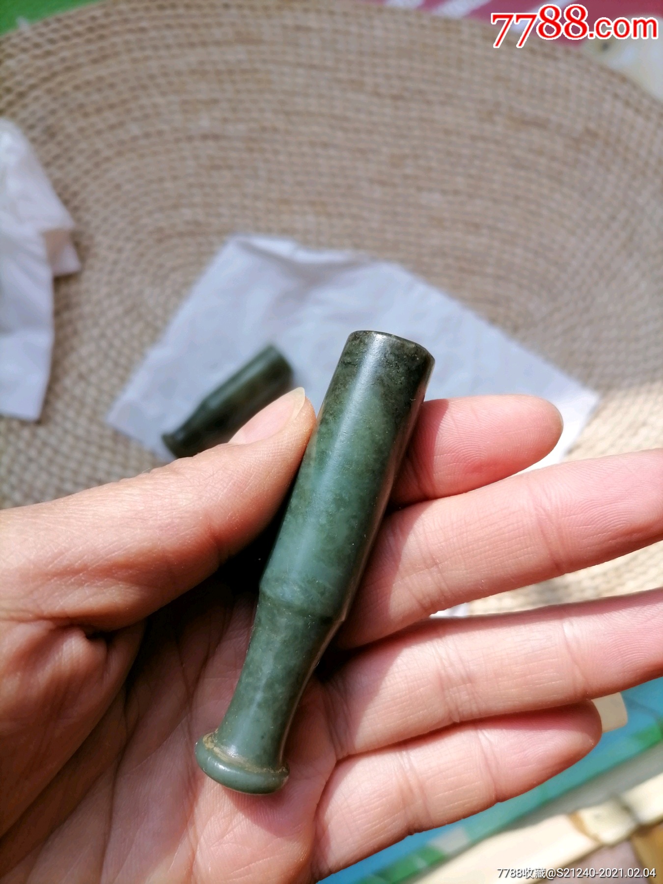 清晚期和田青玉烟袋嘴子老烟具和田玉青玉烟嘴