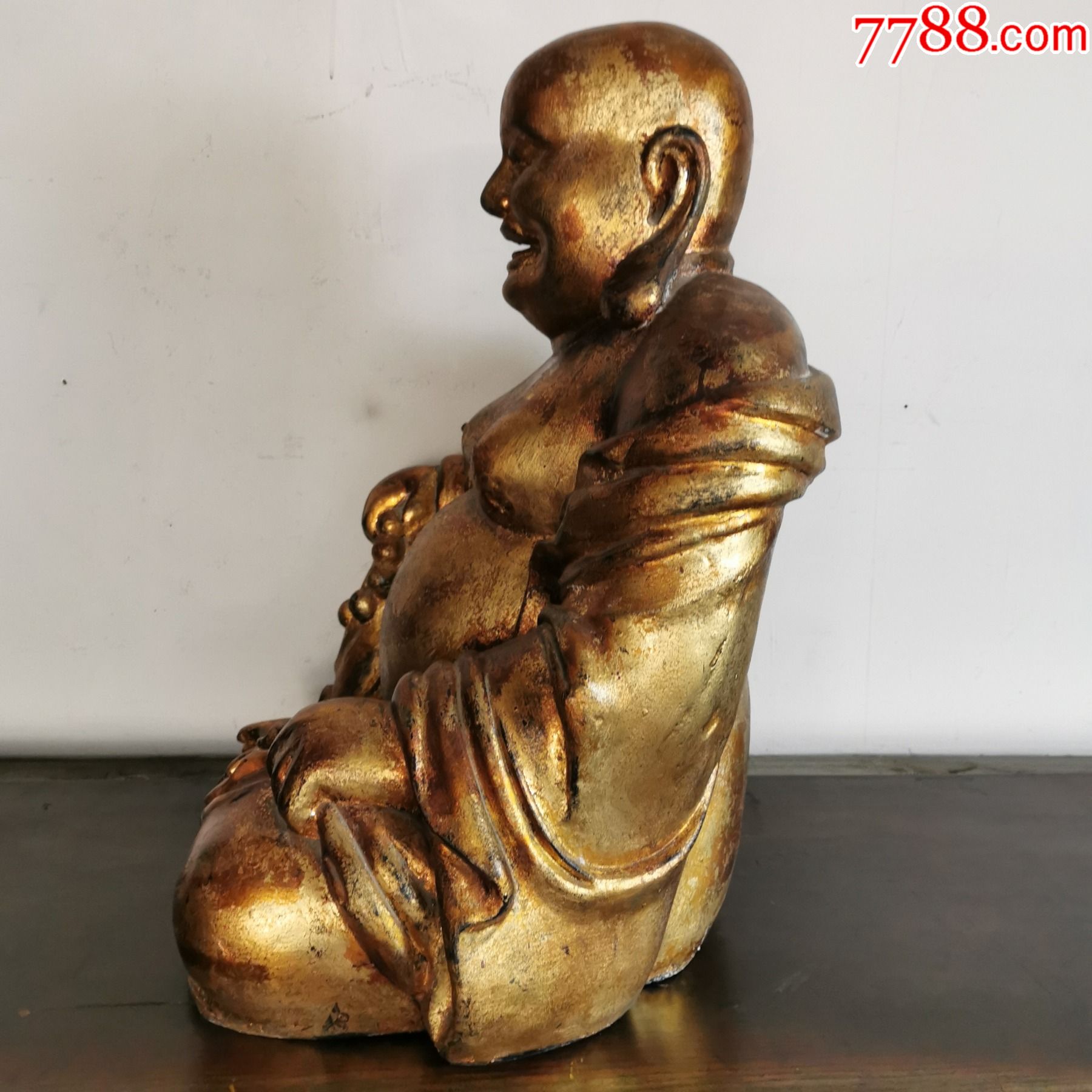 清代脱胎塑金大肚弥勒佛民俗供奉佛像神像笑佛招财进宝民俗老物件