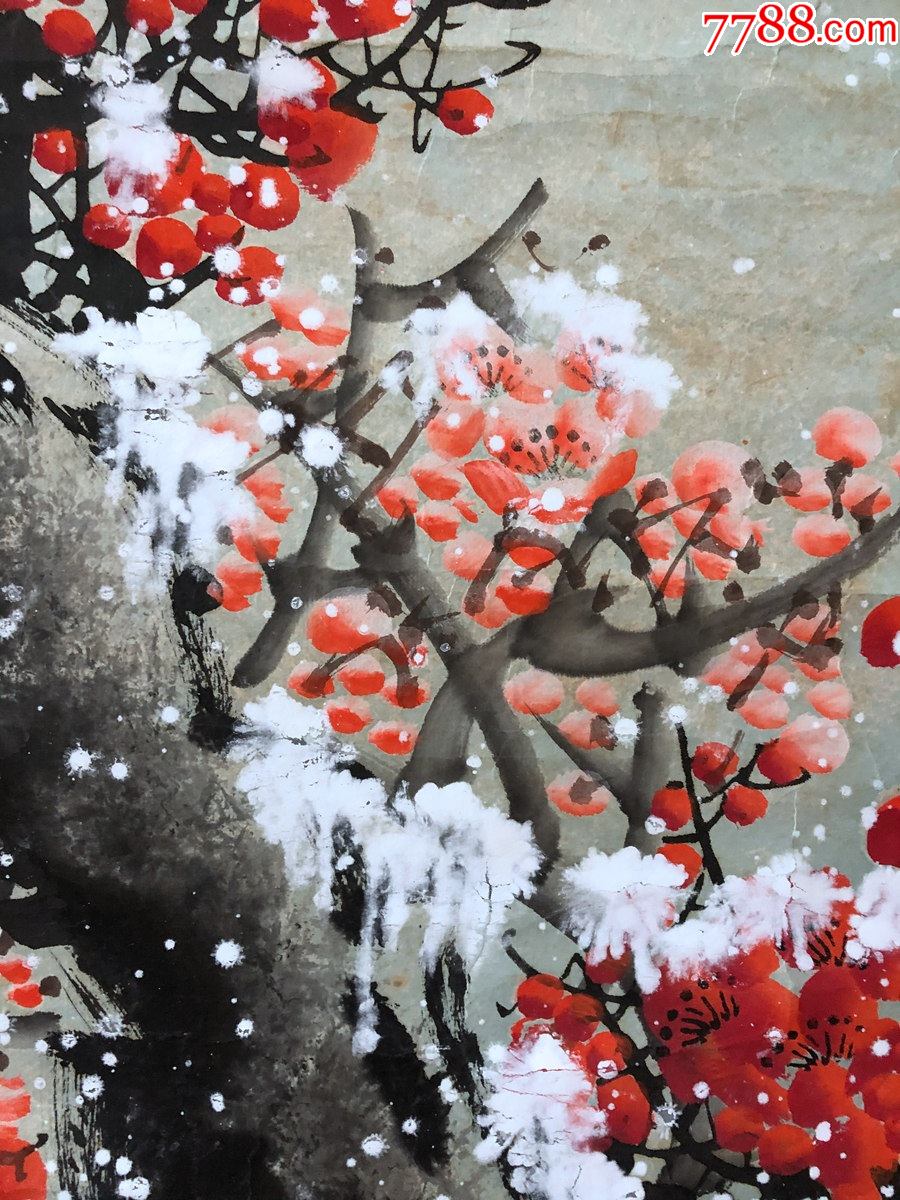 书画10551,【李林】花鸟画,红梅报春,卷轴