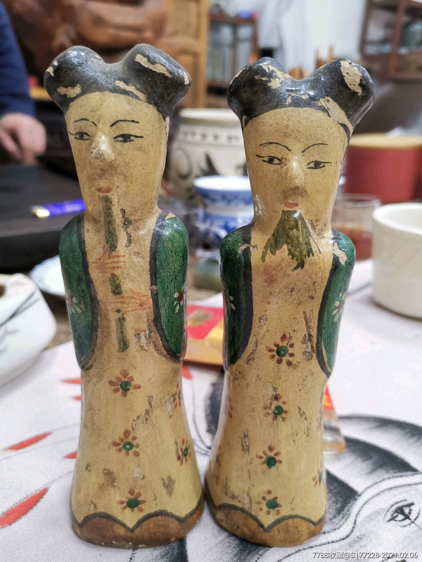 辽代红绿彩陶乐俑一对,馆藏级开门老货保真