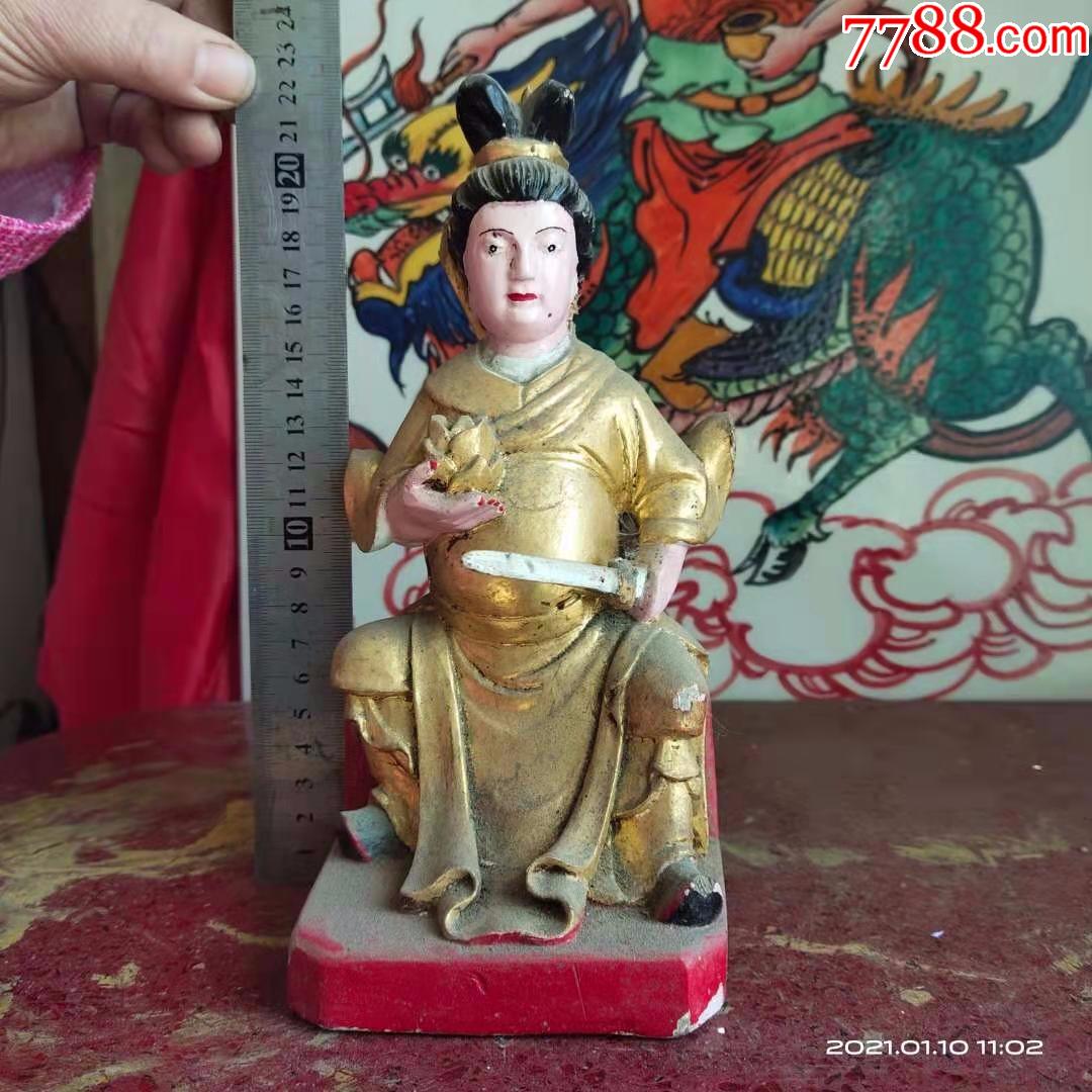 后背的旗有损伤,纯手工雕刻,老木雕穆桂英神像菩萨佛像,少见
