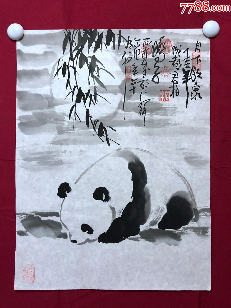 書畫10744,著名畫家【周仁輝,呂君柏】花鳥畫,熊貓_花鳥國畫原作_成都