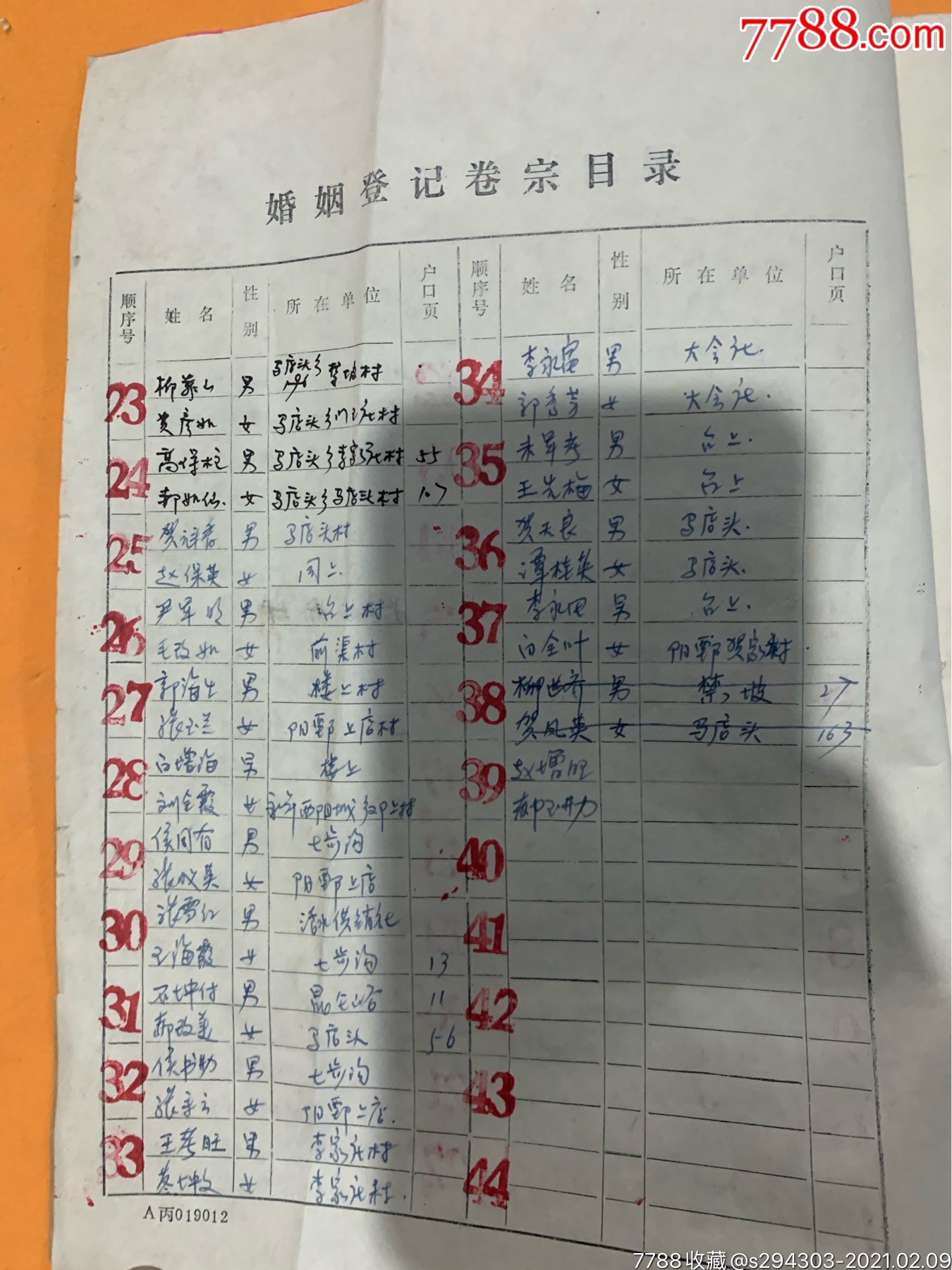 92年的婚姻登记档案