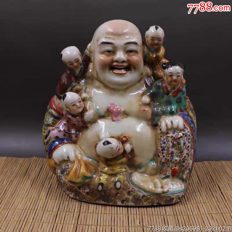 粉彩雕塑五福童子弥勒佛