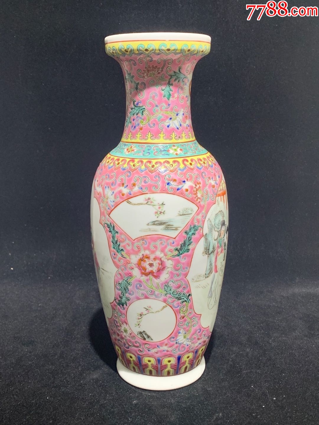 景德镇老粉彩手绘花瓶/文革567老厂货收藏/a669