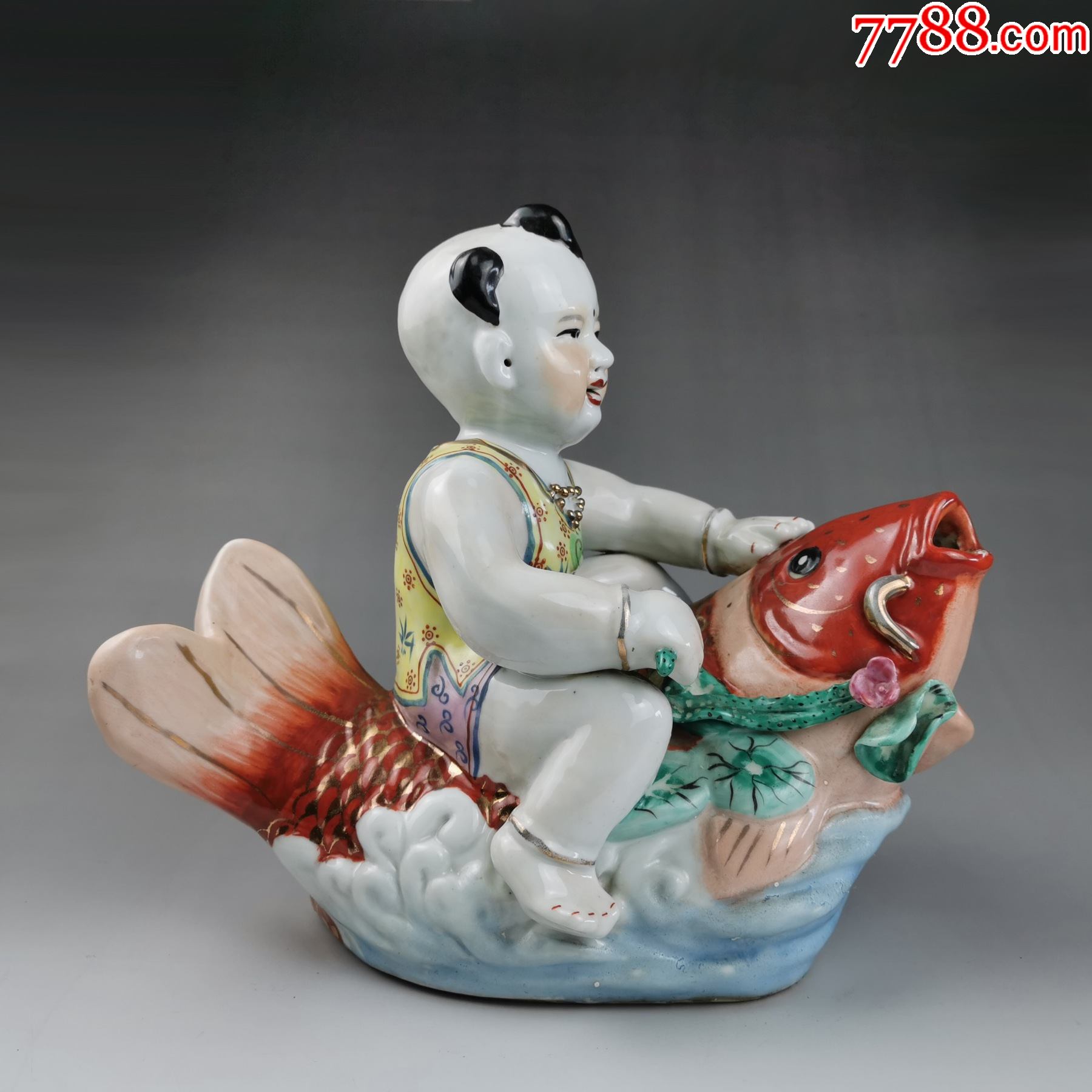 年年有余瓷雕塑骑鱼娃娃_雕塑瓷/瓷雕_收藏价格_鉴定交易_7788瓷器网